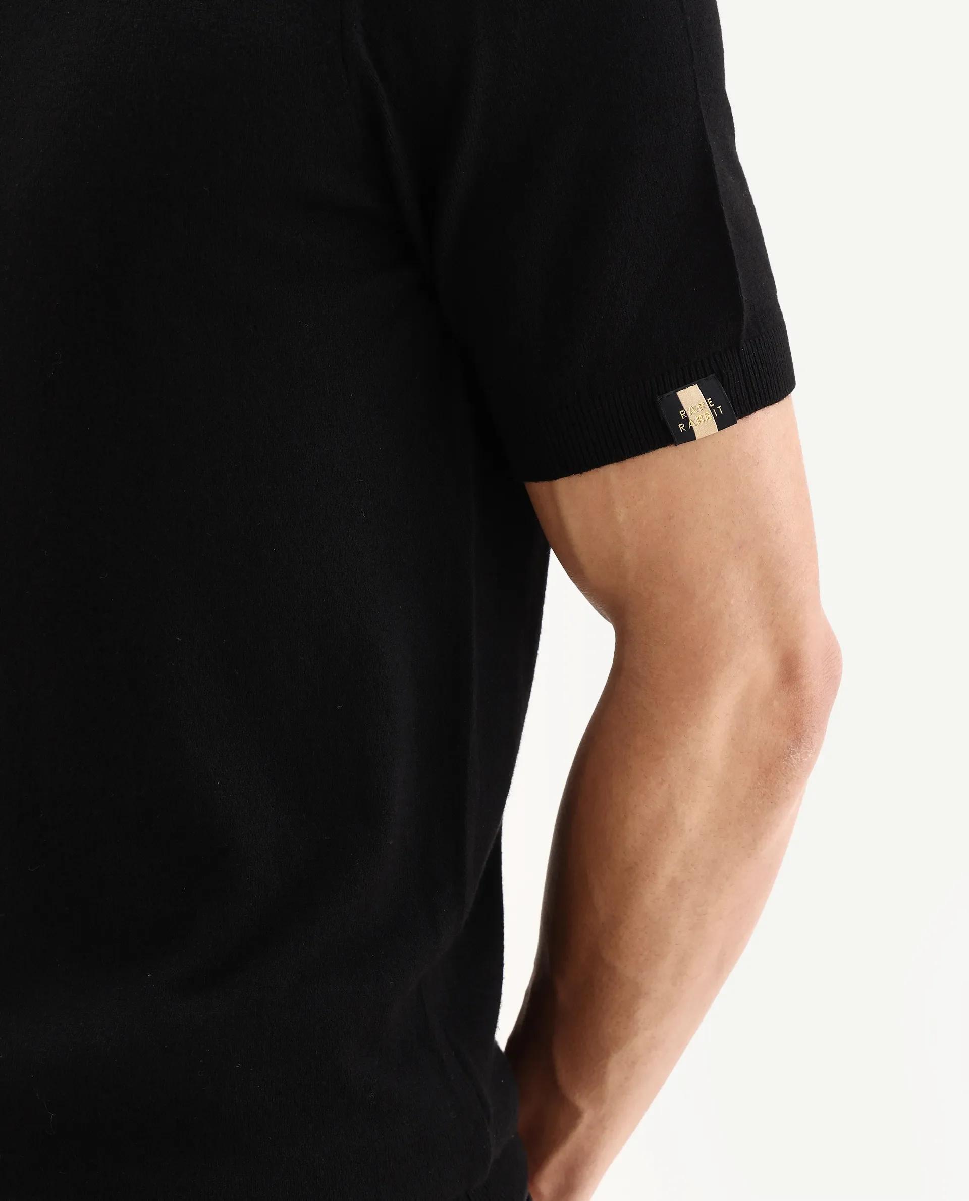 Rare Rabbit Men's Alfeto Black Viscose Plain Regular Fit Half Sleeve Polo - Image 7