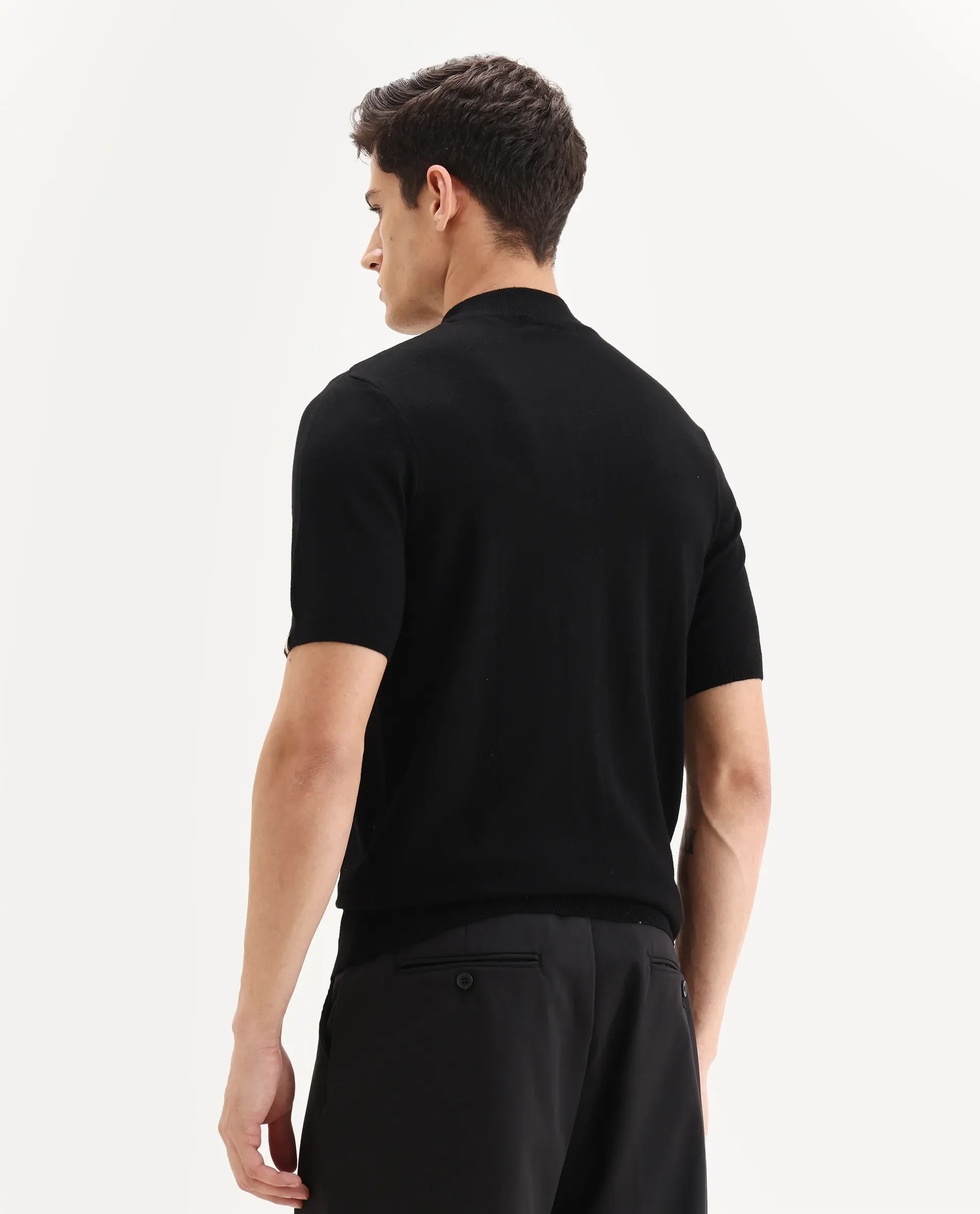 Rare Rabbit Men's Alfeto Black Viscose Plain Regular Fit Half Sleeve Polo - Image 8