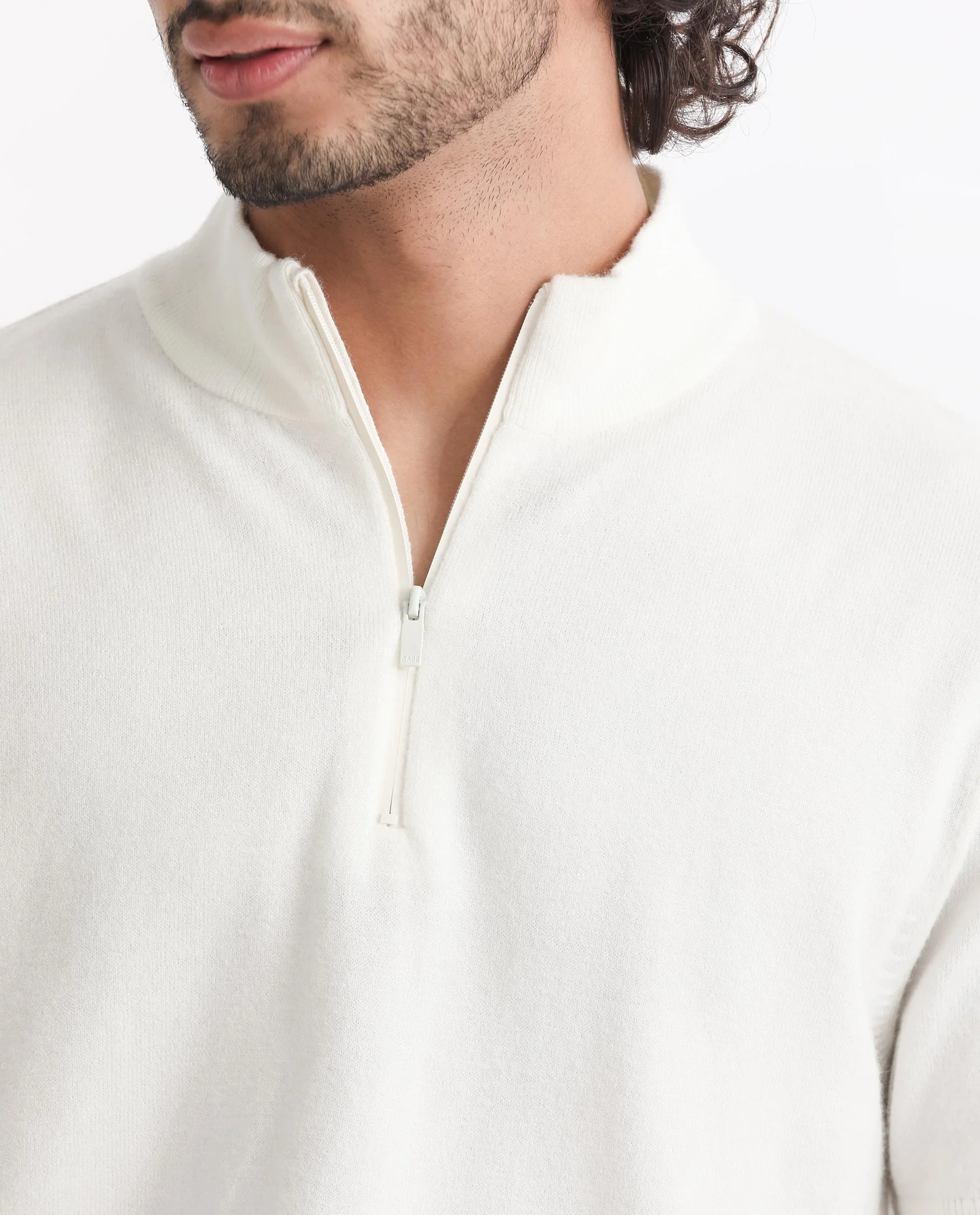Rare Rabbit Men's Alfet Z White Viscose Plain Slim Fit Half Sleeve High Neck T-Shirt - Image 3
