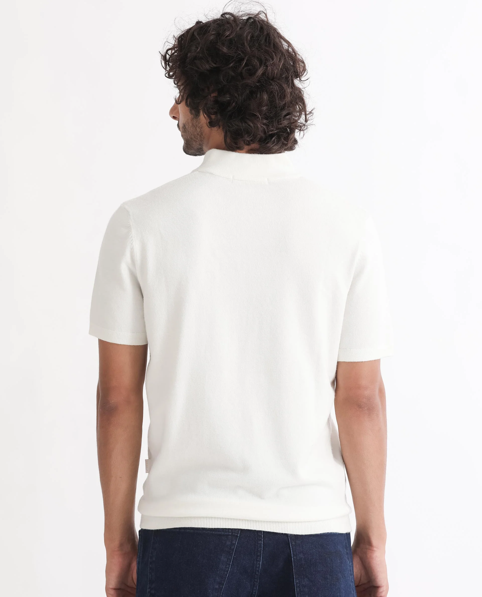 Rare Rabbit Men's Alfet Z White Viscose Plain Slim Fit Half Sleeve High Neck T-Shirt - Image 8