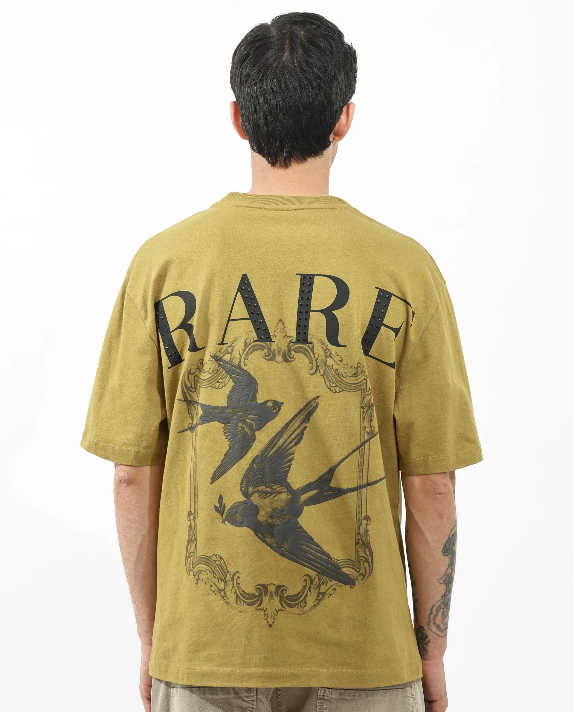 Rare Rabbit Articale Men's Alff Fluorescent Green Cotton Polyester Fabric Crew Neck Oversized Fit Graphic Printed T-Shirt - Image 4