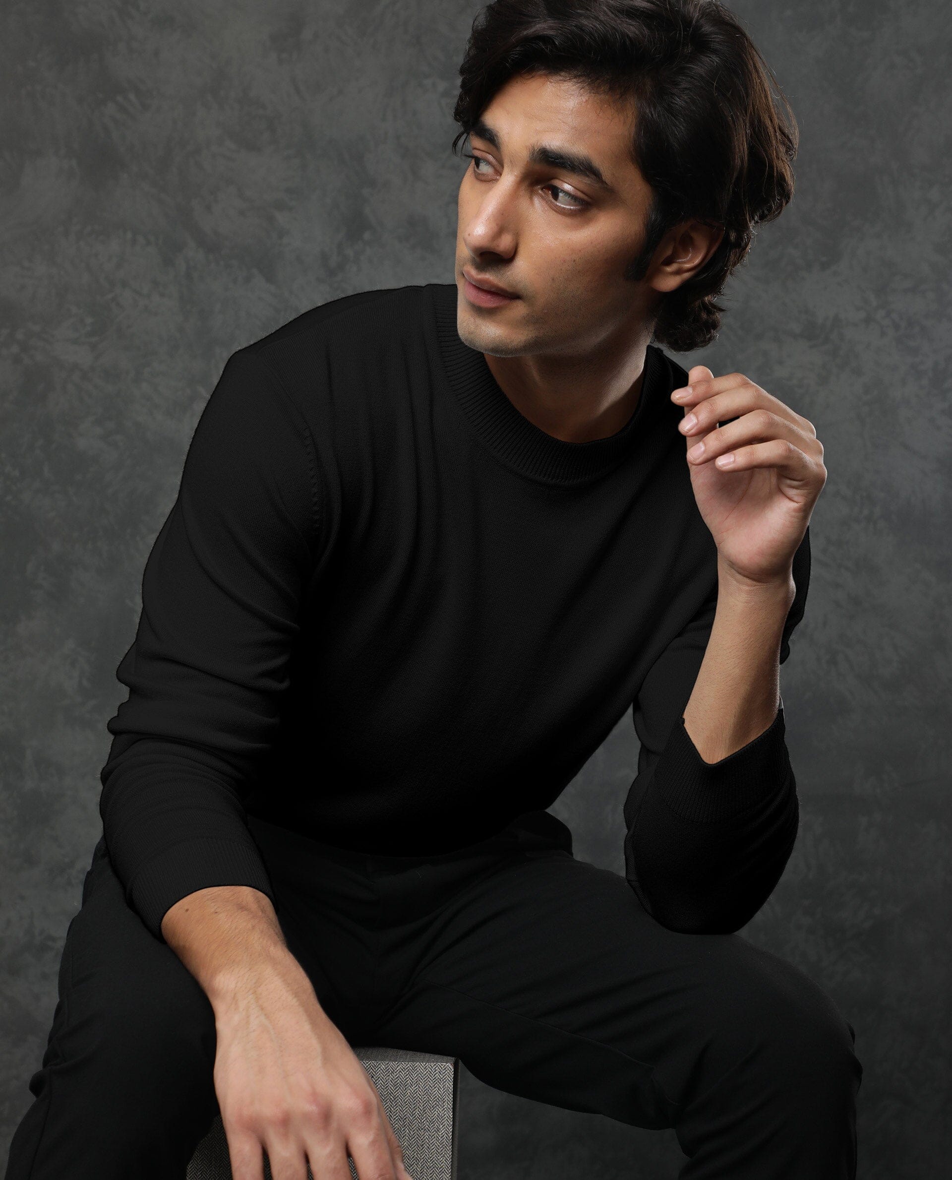 Rare Rabbit Men's Alfo Black Plain Slim Fit Full Sleeve High Neck Sweater - Image 2