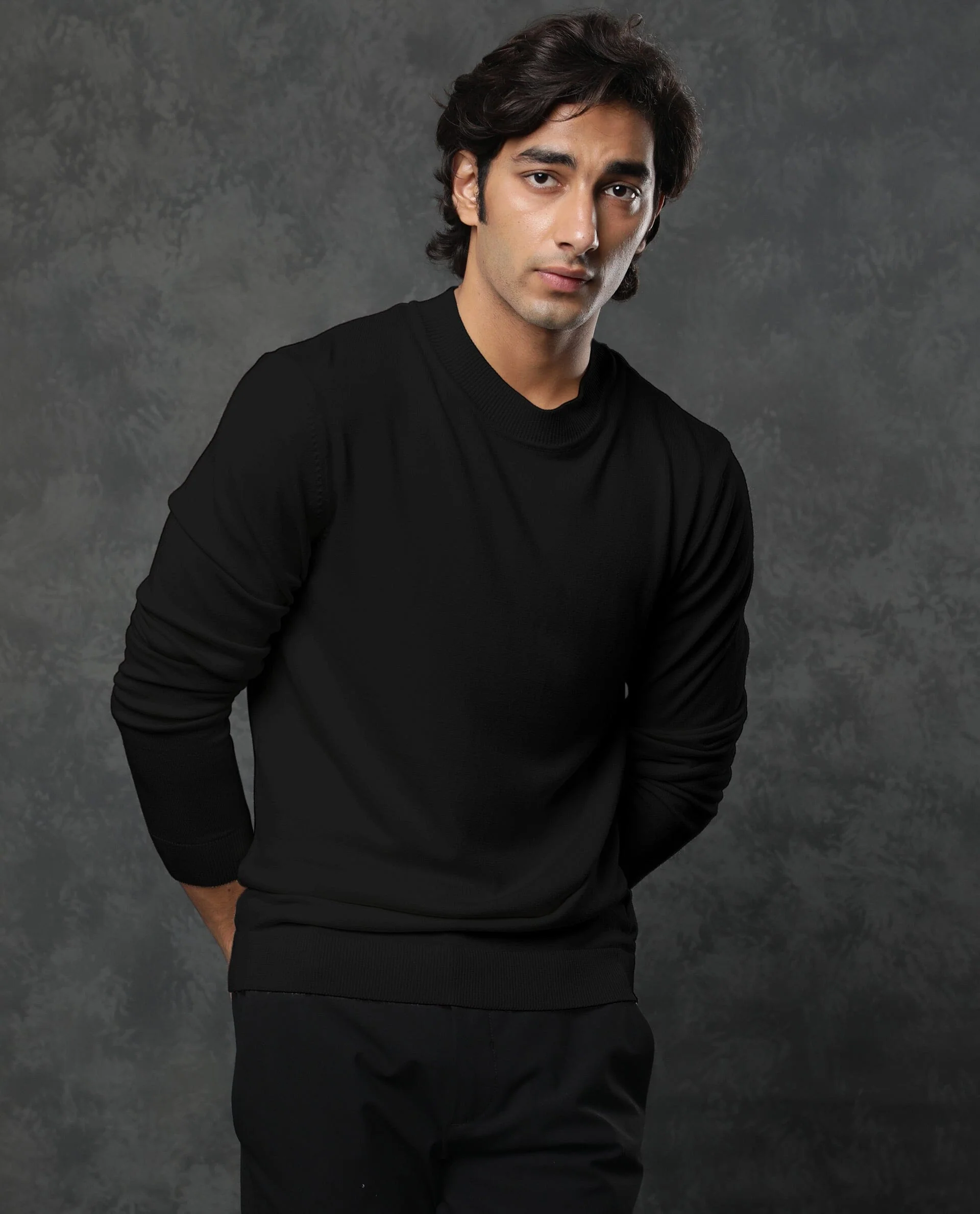 Rare Rabbit Men's Alfo Black Plain Slim Fit Full Sleeve High Neck Sweater - Image 3