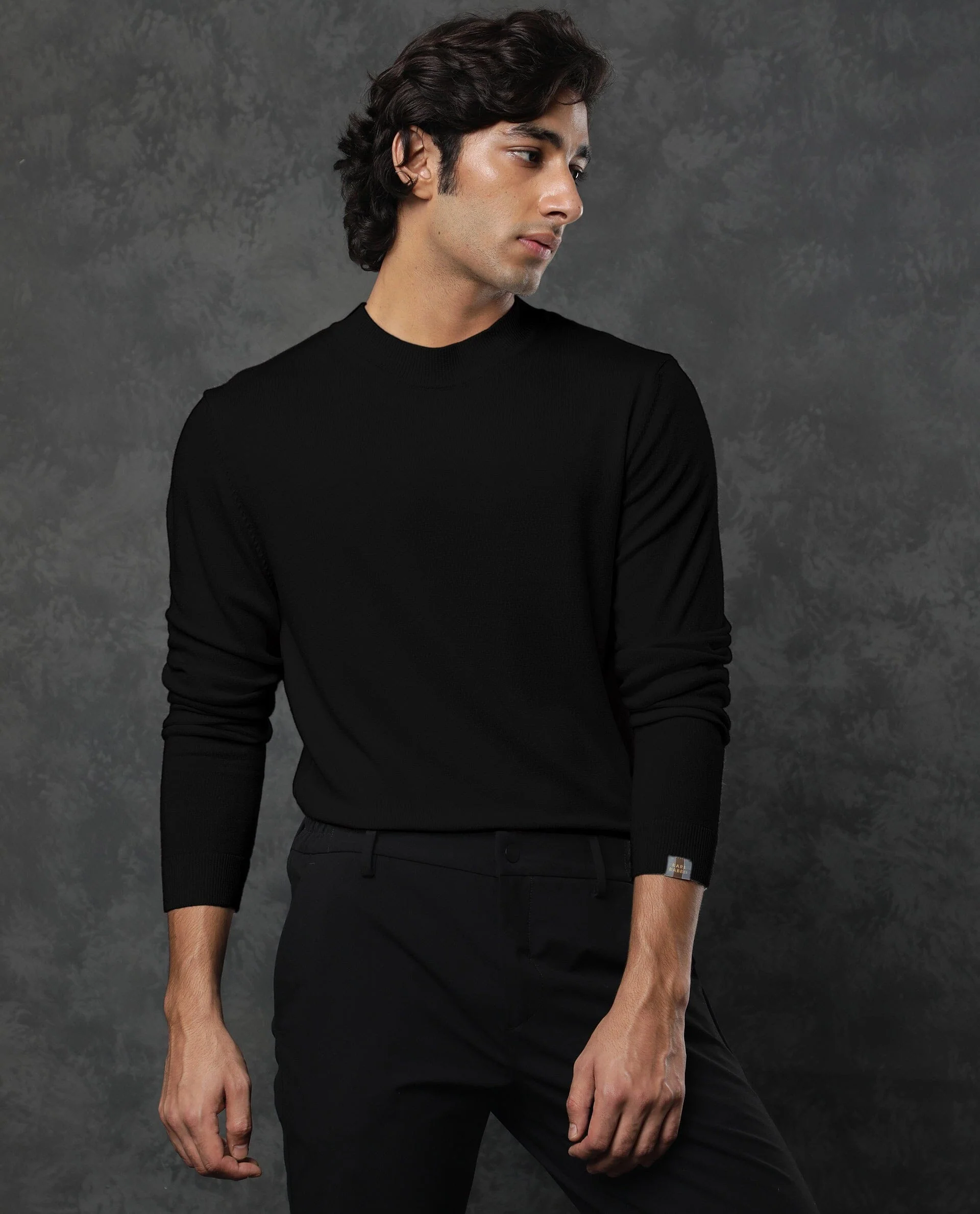 Rare Rabbit Men's Alfo Black Plain Slim Fit Full Sleeve High Neck Sweater - Image 4