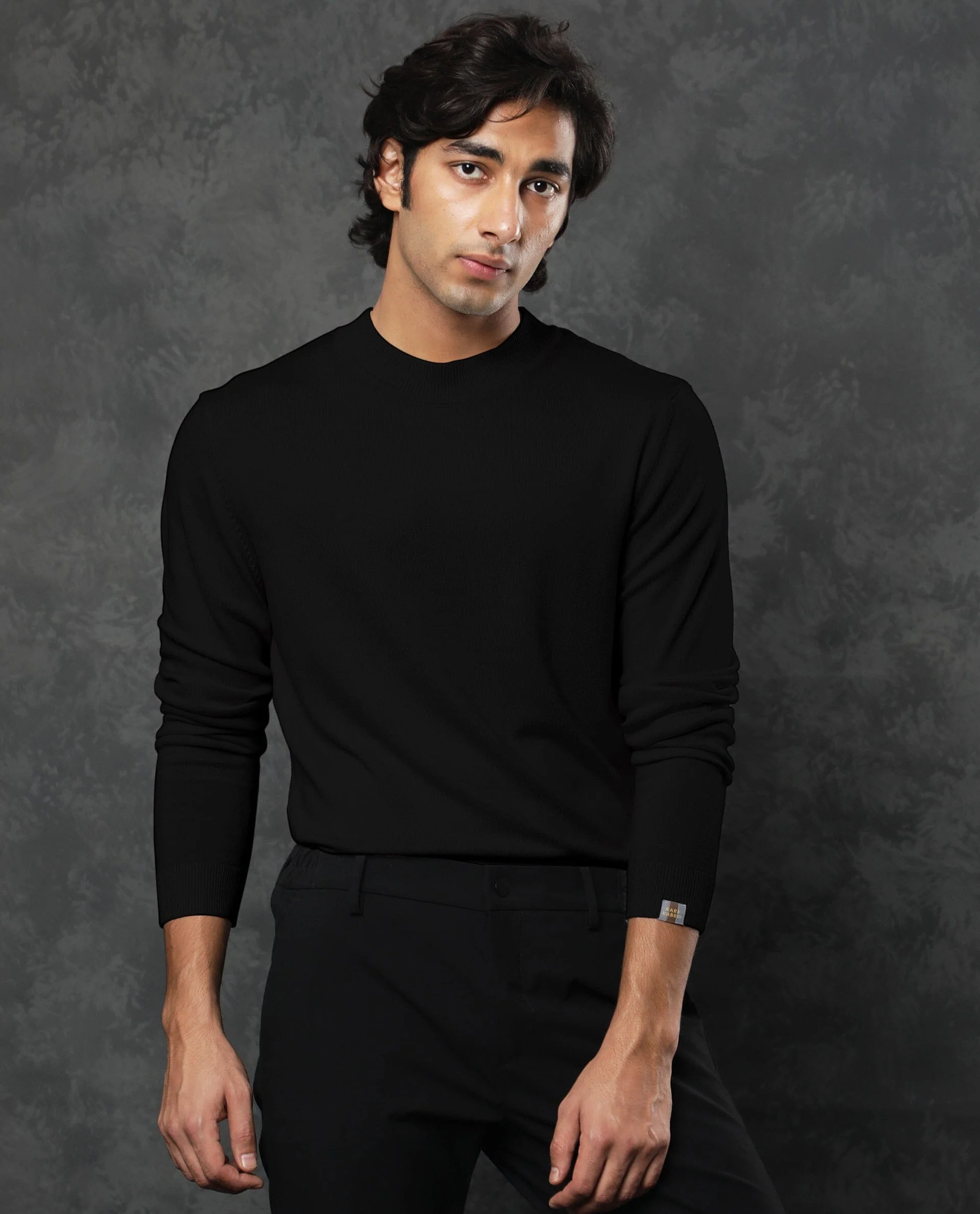 Rare Rabbit Men's Alfo Black Plain Slim Fit Full Sleeve High Neck Sweater - Image 5