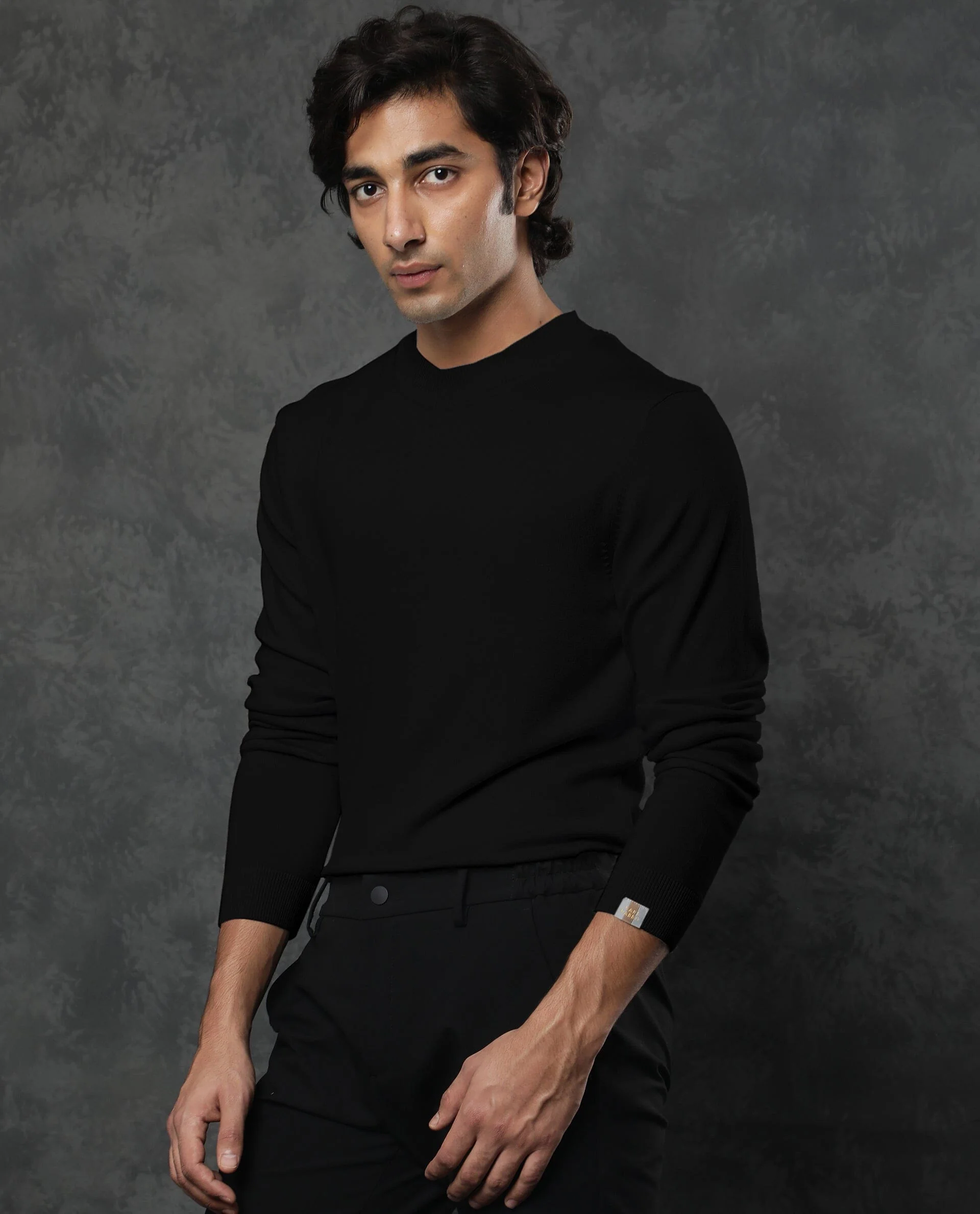 Rare Rabbit Men's Alfo Black Plain Slim Fit Full Sleeve High Neck Sweater - Image 6