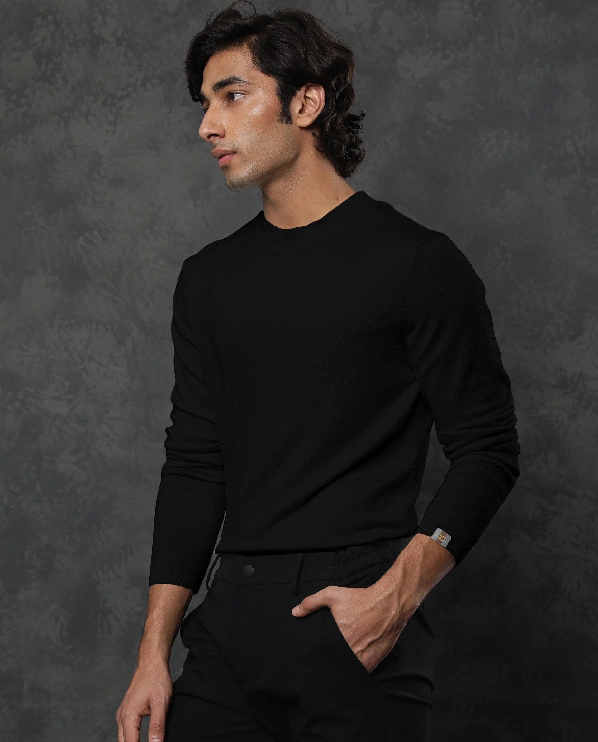 Rare Rabbit Men's Alfo Black Plain Slim Fit Full Sleeve High Neck Sweater - Image 7