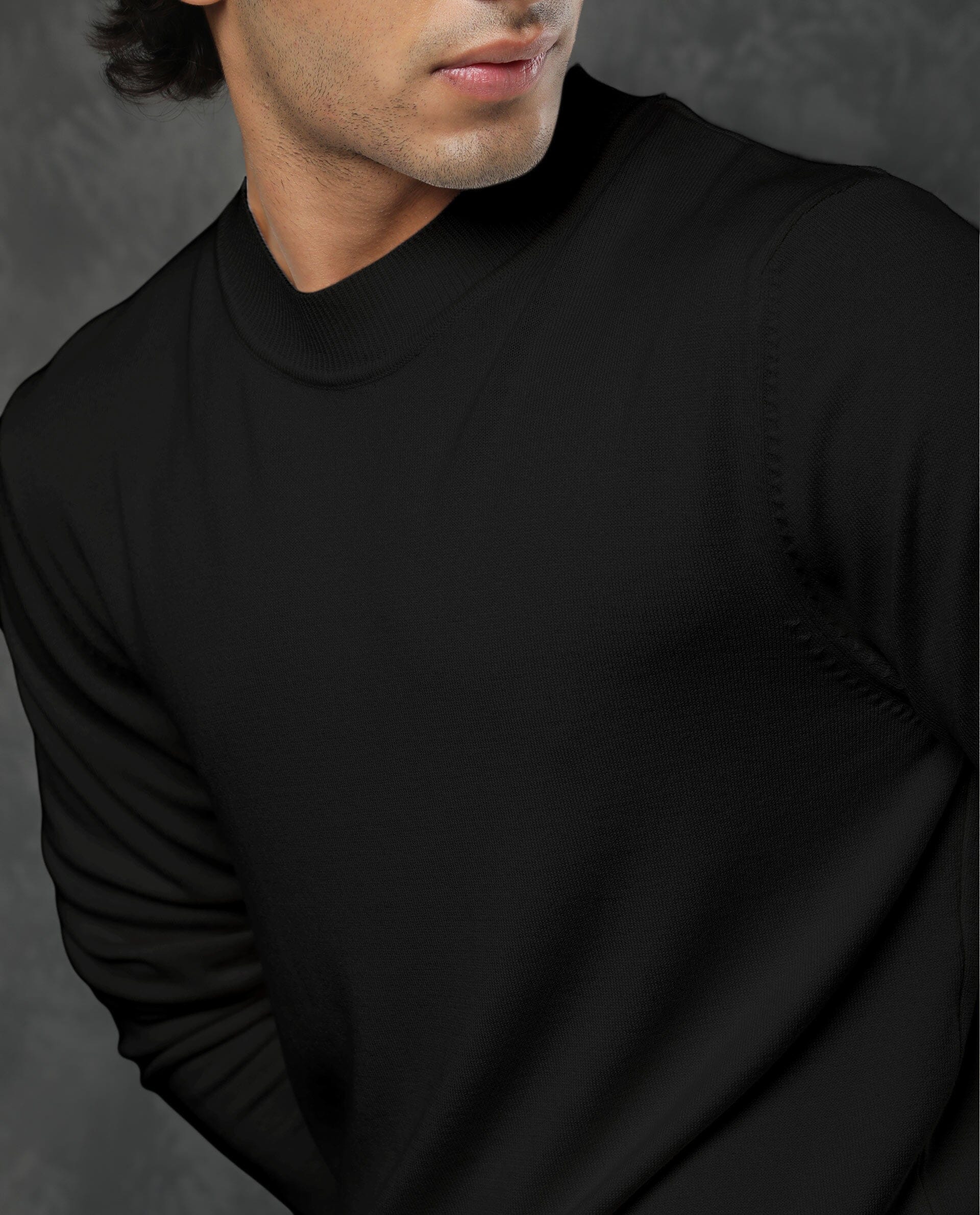 Rare Rabbit Men's Alfo Black Plain Slim Fit Full Sleeve High Neck Sweater - Image 8