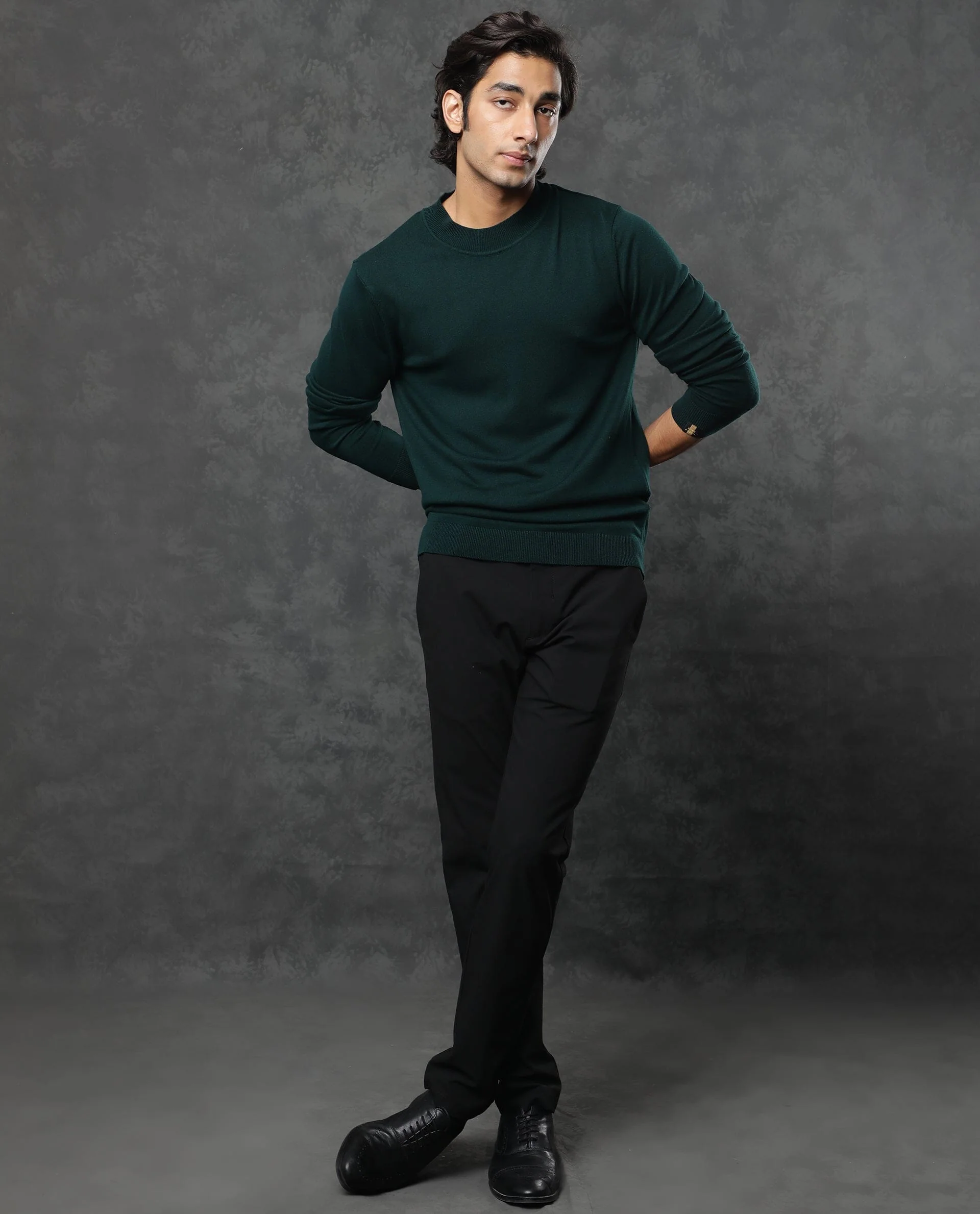 Rare Rabbit Men's Alfo Green Plain Slim Fit Full Sleeve High Neck Sweater - Image 2