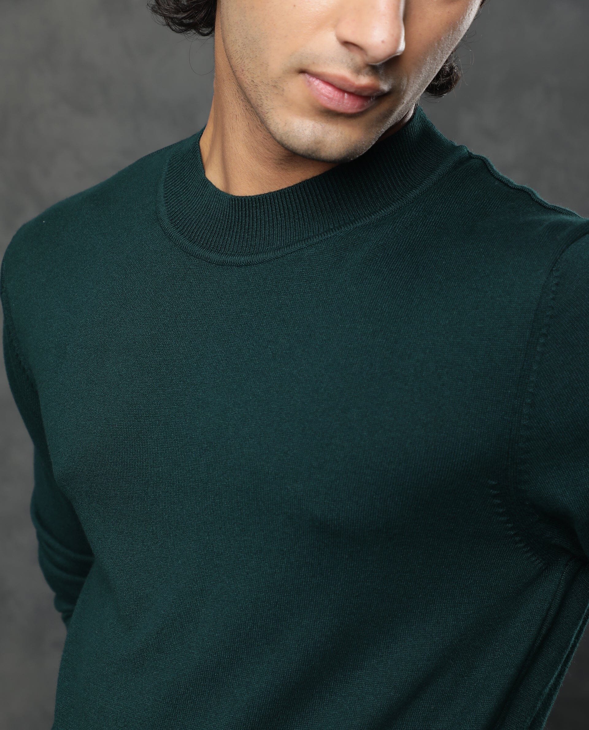 Rare Rabbit Men's Alfo Green Plain Slim Fit Full Sleeve High Neck Sweater - Image 7