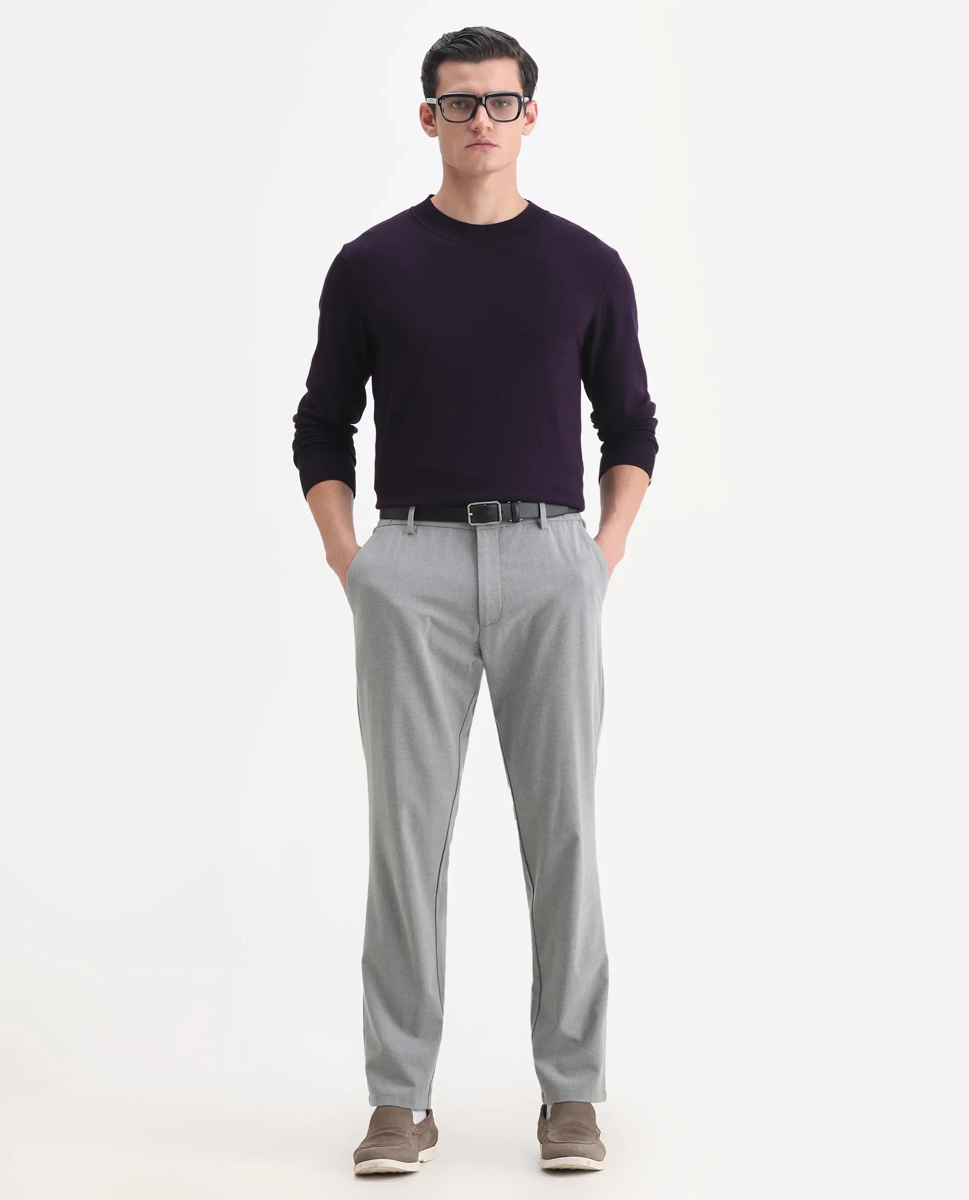 Rare Rabbit Men's Alfo Purple Plain Slim Fit Full Sleeve High Neck Sweater - Image 2
