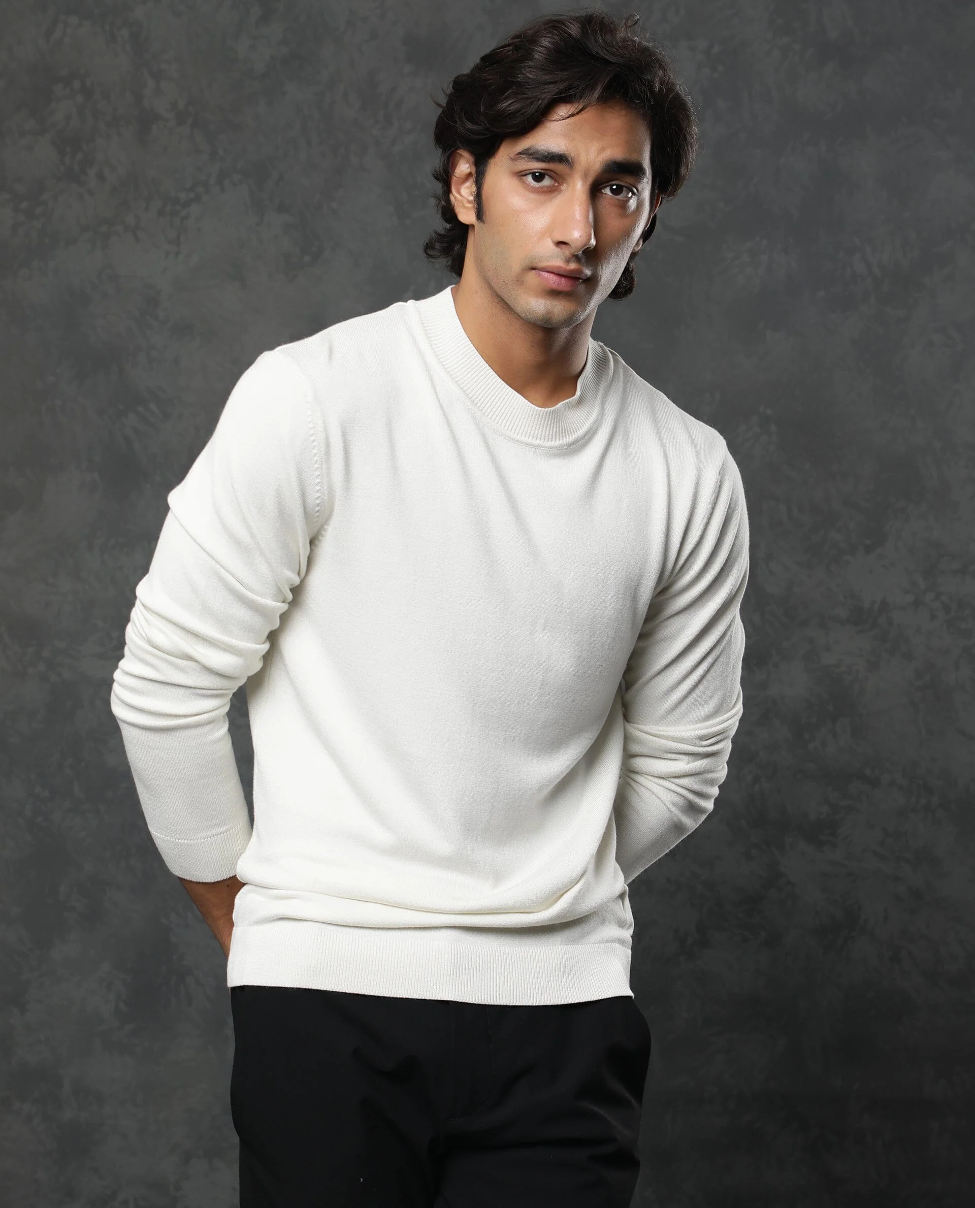 Rare Rabbit Men's Alfo White Viscose Plain Slim Fit Full Sleeve High Neck Sweater - Image 6