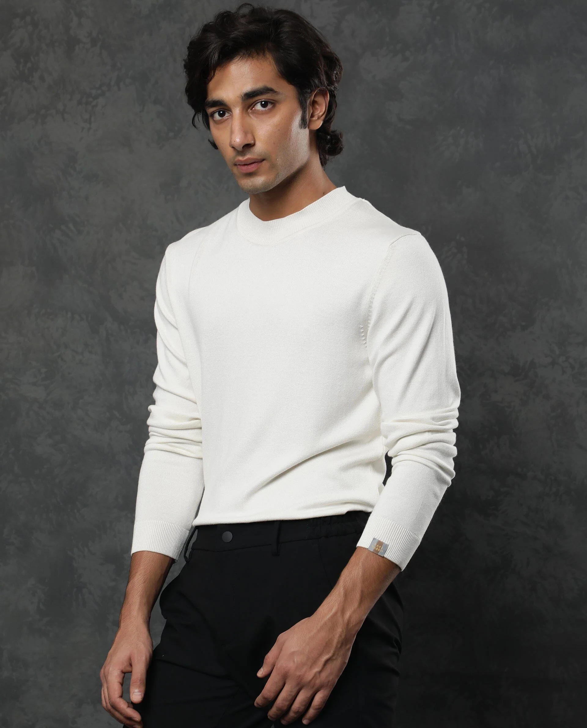 Rare Rabbit Men's Alfo White Viscose Plain Slim Fit Full Sleeve High Neck Sweater - Image 7