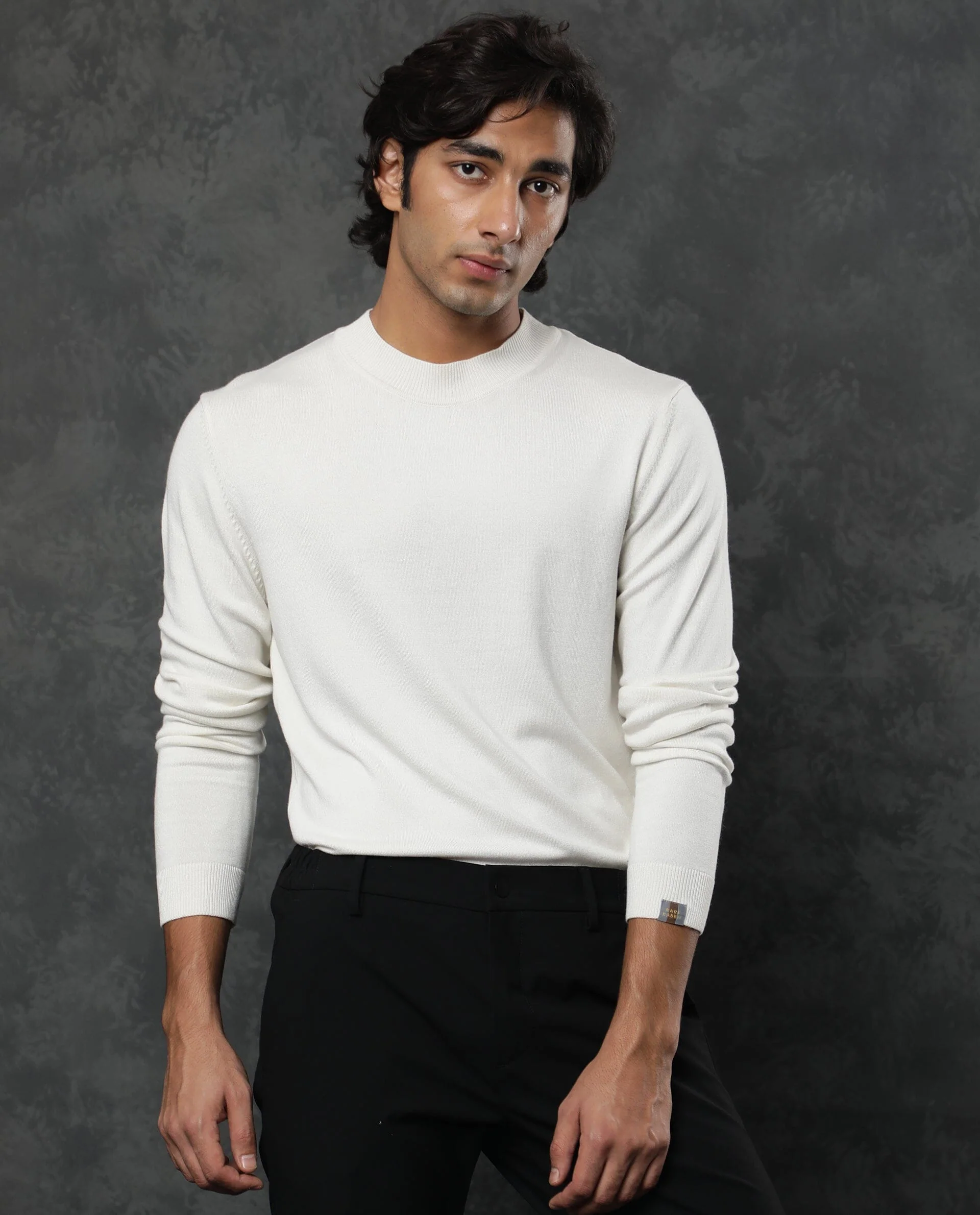 Rare Rabbit Men's Alfo White Viscose Plain Slim Fit Full Sleeve High Neck Sweater - Image 8