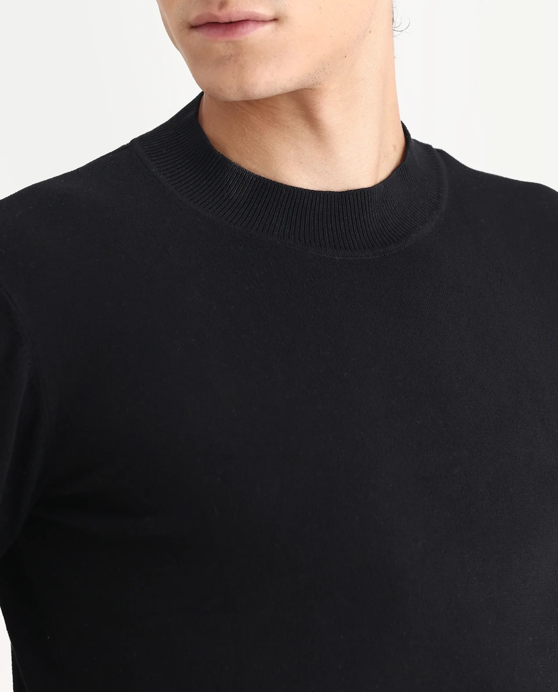 Rare Rabbit Men's Alfo 1 Black Viscose Plain Slim Fit Full Sleeve High Neck Sweater - Image 3