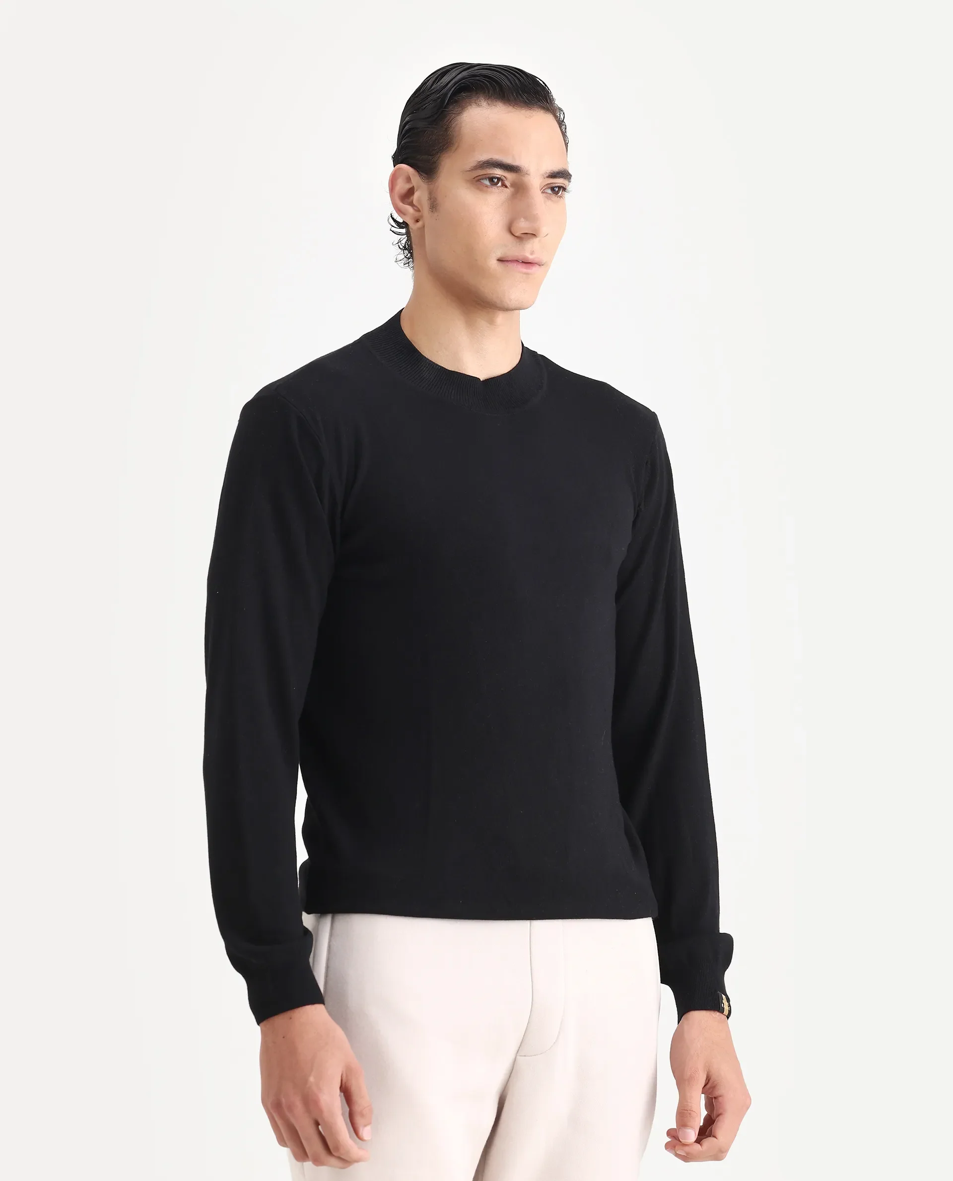 Rare Rabbit Men's Alfo 1 Black Viscose Plain Slim Fit Full Sleeve High Neck Sweater - Image 4