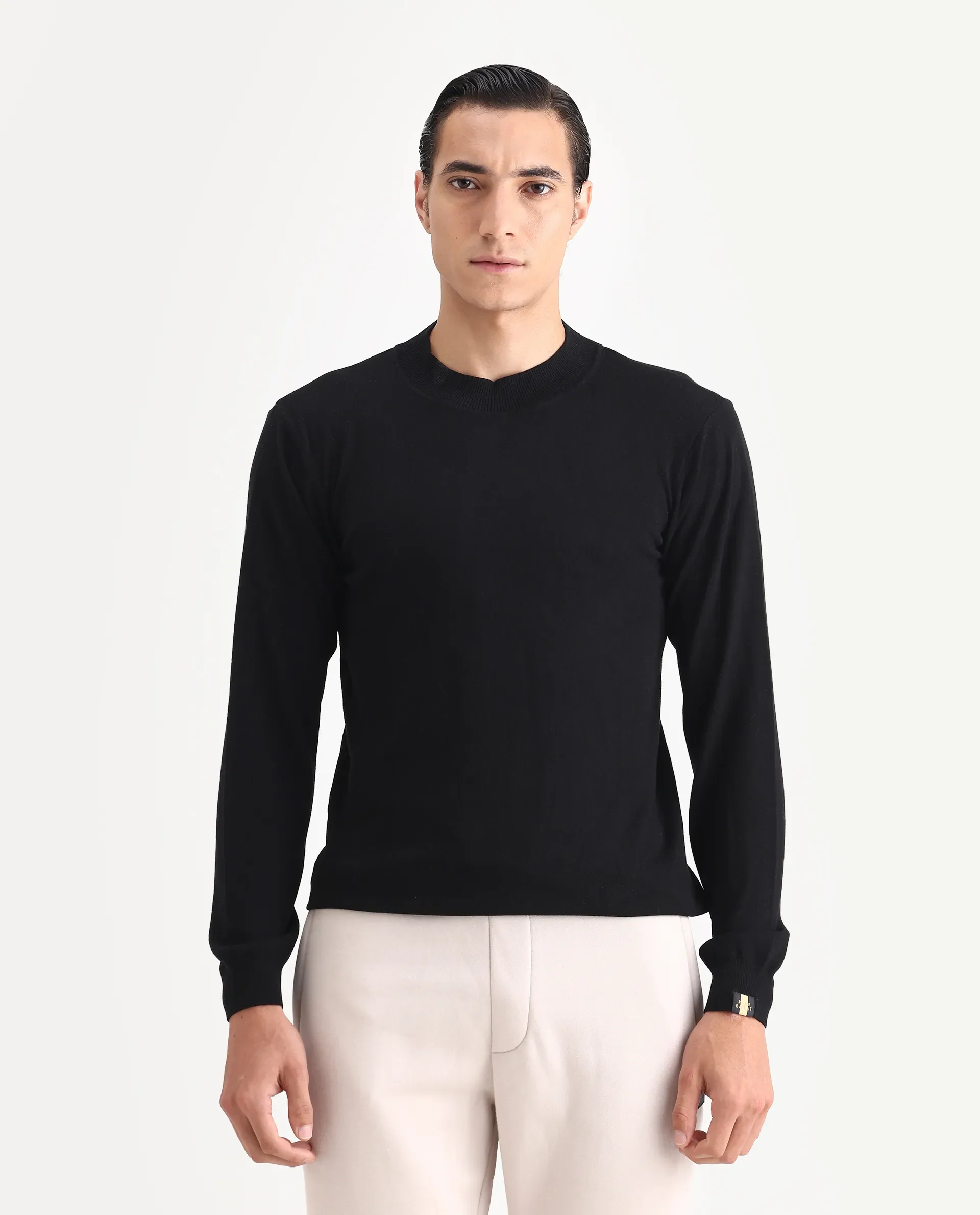 Rare Rabbit Men's Alfo 1 Black Viscose Plain Slim Fit Full Sleeve High Neck Sweater - Image 5