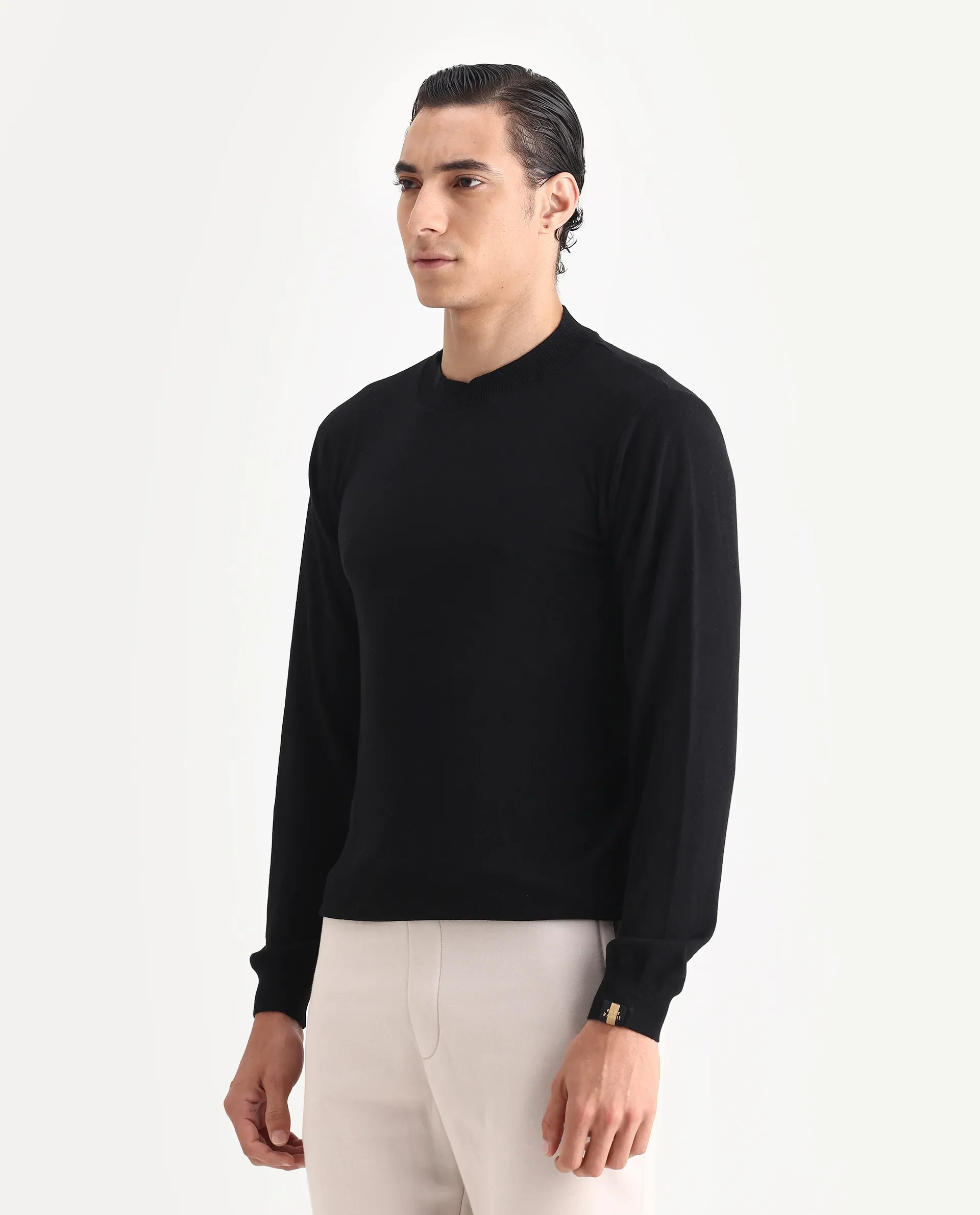Rare Rabbit Men's Alfo 1 Black Viscose Plain Slim Fit Full Sleeve High Neck Sweater - Image 6
