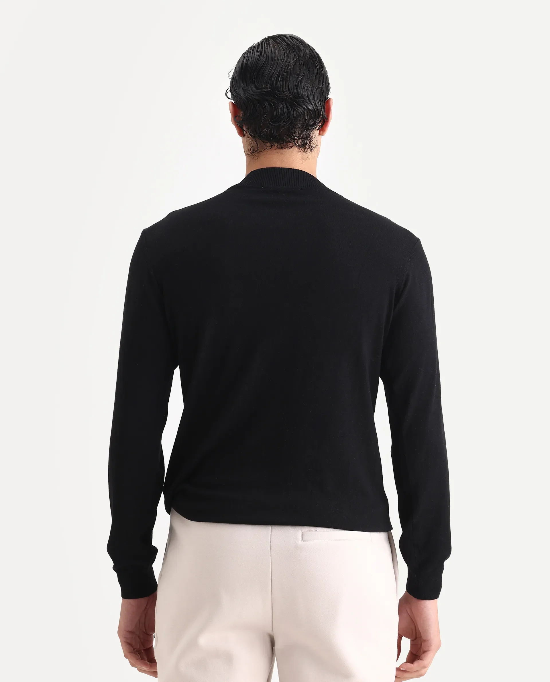 Rare Rabbit Men's Alfo 1 Black Viscose Plain Slim Fit Full Sleeve High Neck Sweater - Image 7