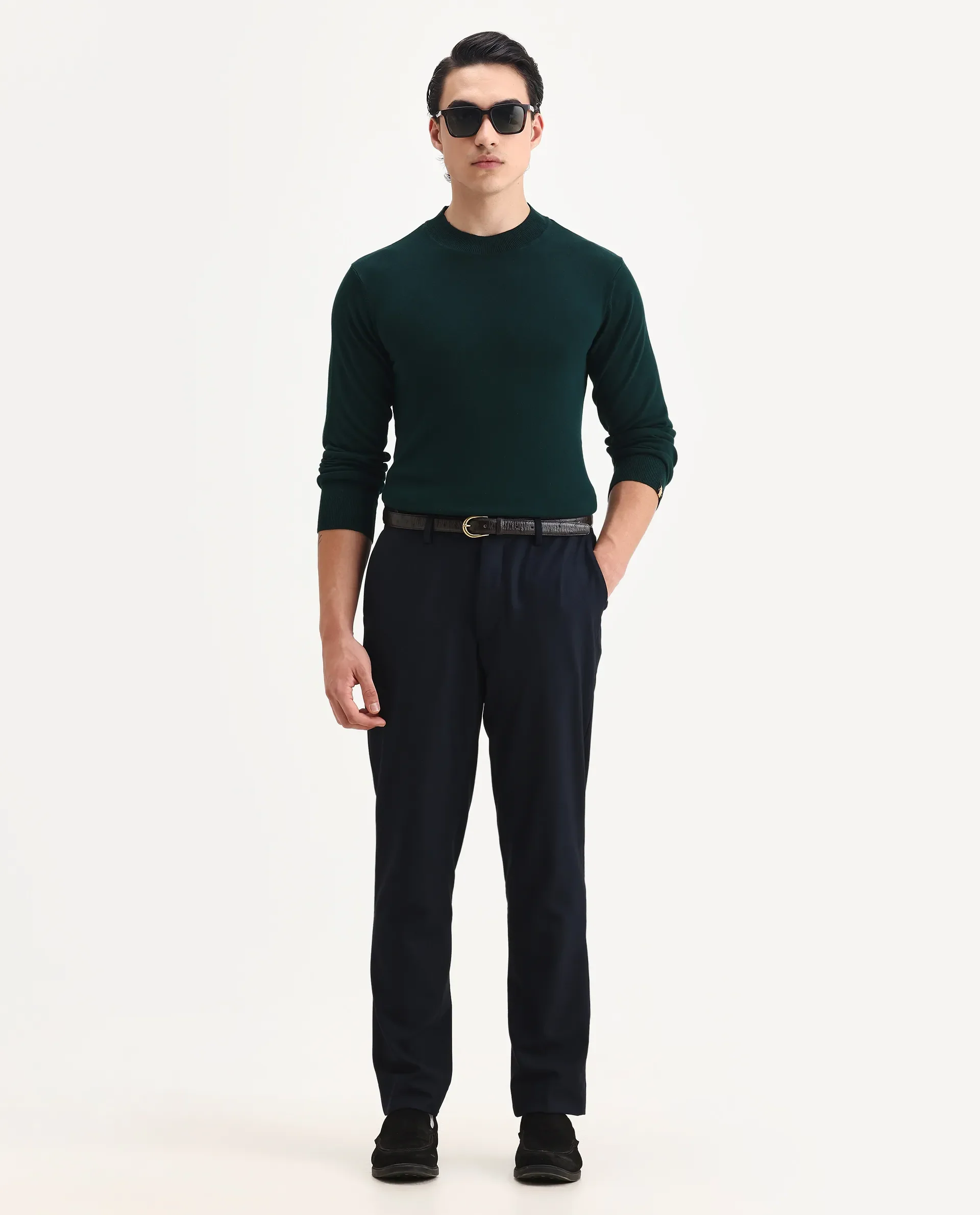 Rare Rabbit Men's Alfo 1 Green Viscose Plain Slim Fit Full Sleeve High Neck Sweater - Image 2