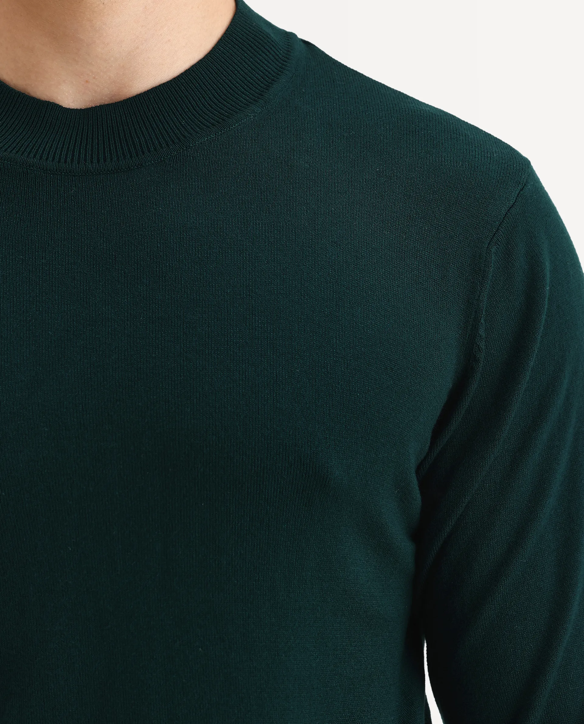 Rare Rabbit Men's Alfo 1 Green Viscose Plain Slim Fit Full Sleeve High Neck Sweater - Image 3