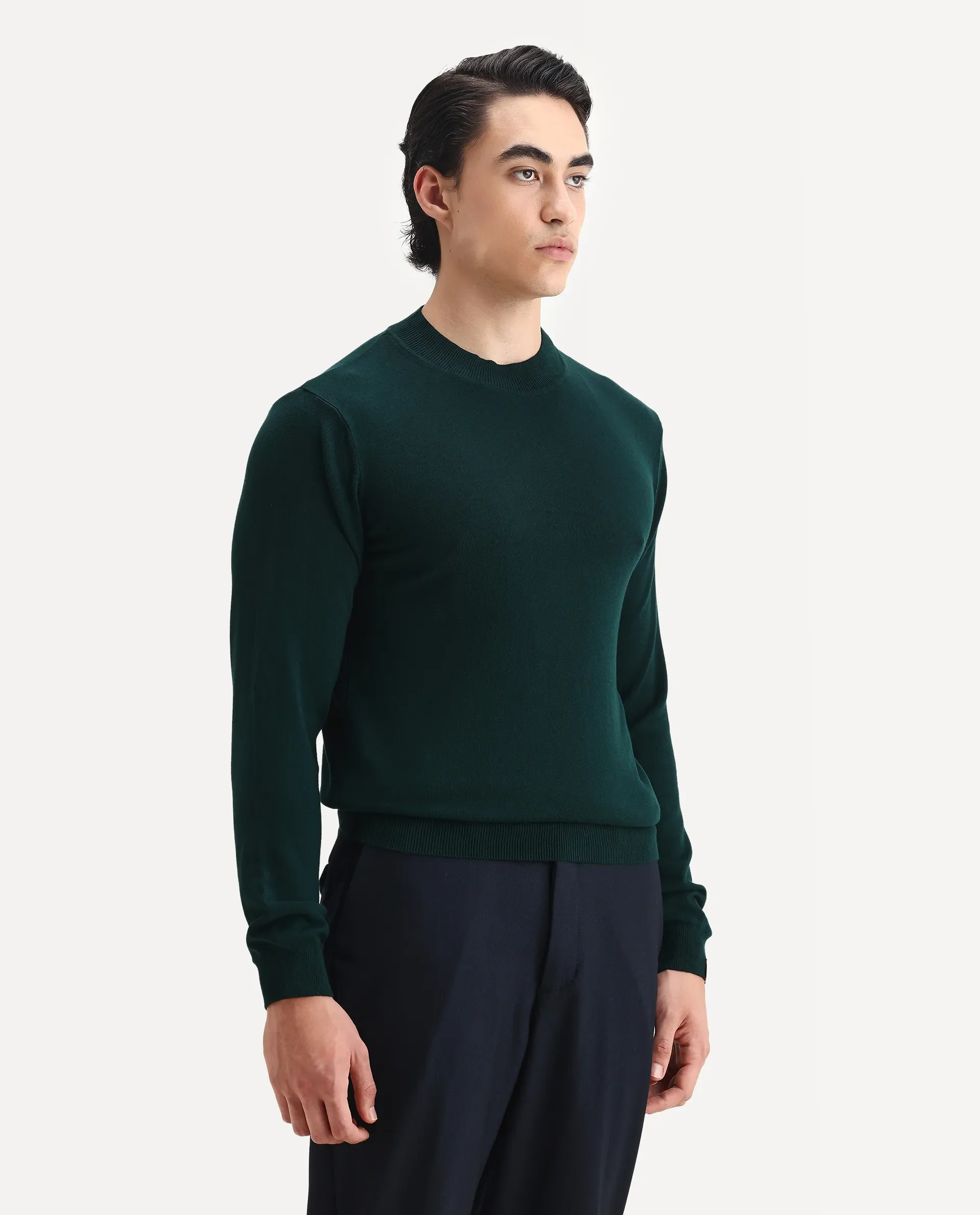 Rare Rabbit Men's Alfo 1 Green Viscose Plain Slim Fit Full Sleeve High Neck Sweater - Image 5