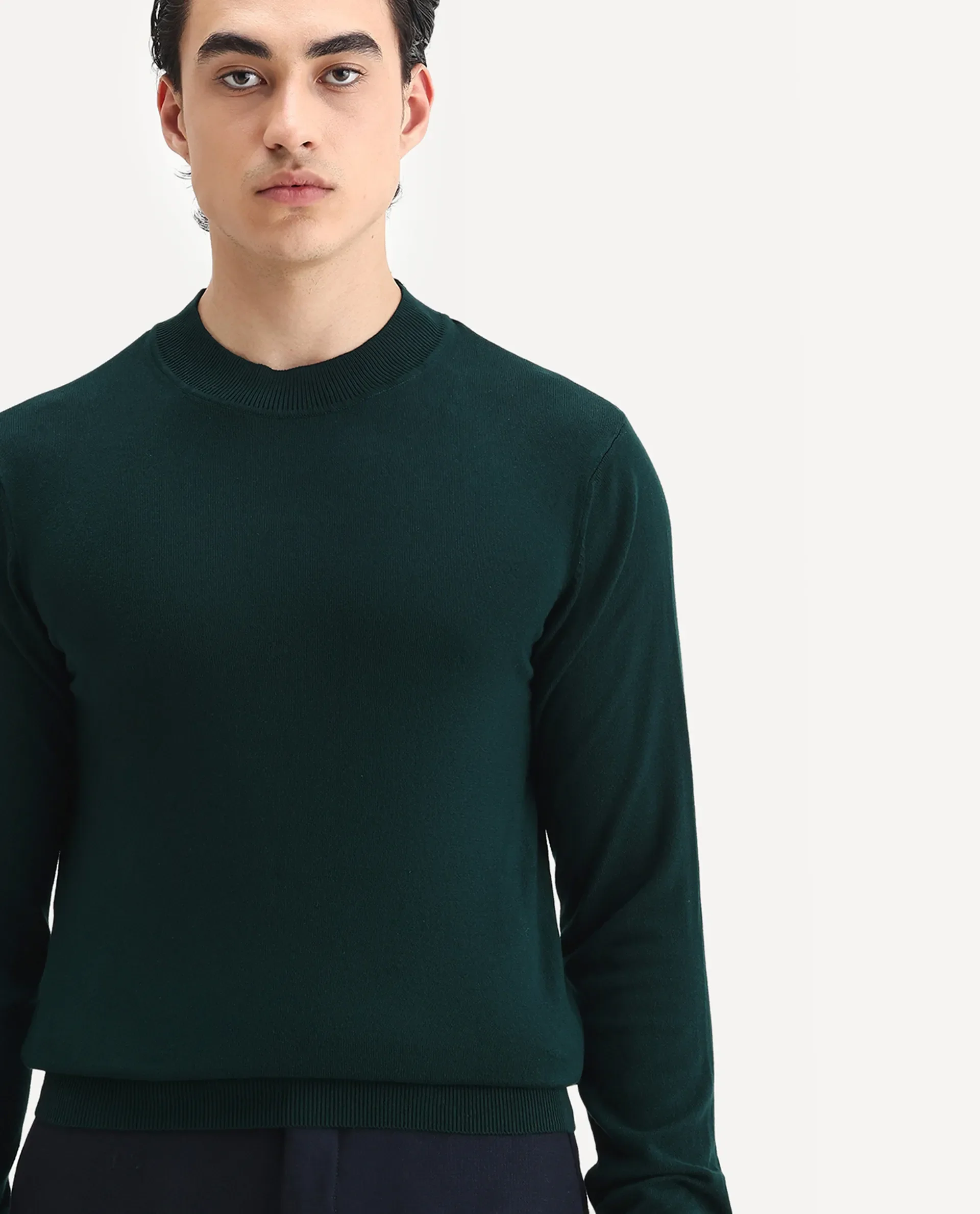 Rare Rabbit Men's Alfo 1 Green Viscose Plain Slim Fit Full Sleeve High Neck Sweater - Image 6