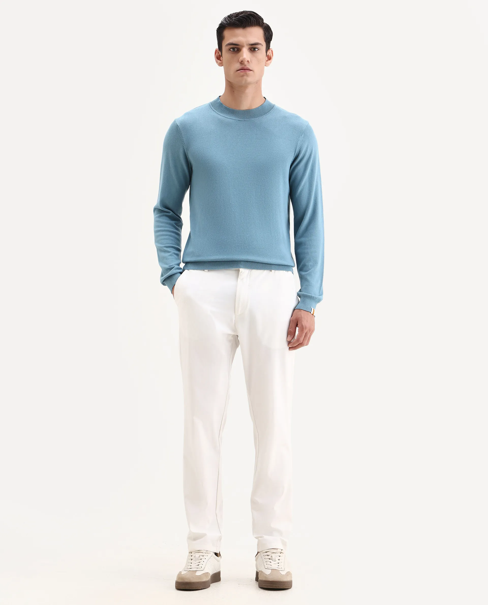 Rare Rabbit Men's Alfo 1 Light Blue Viscose Plain Slim Fit Full Sleeve High Neck Sweater - Image 2
