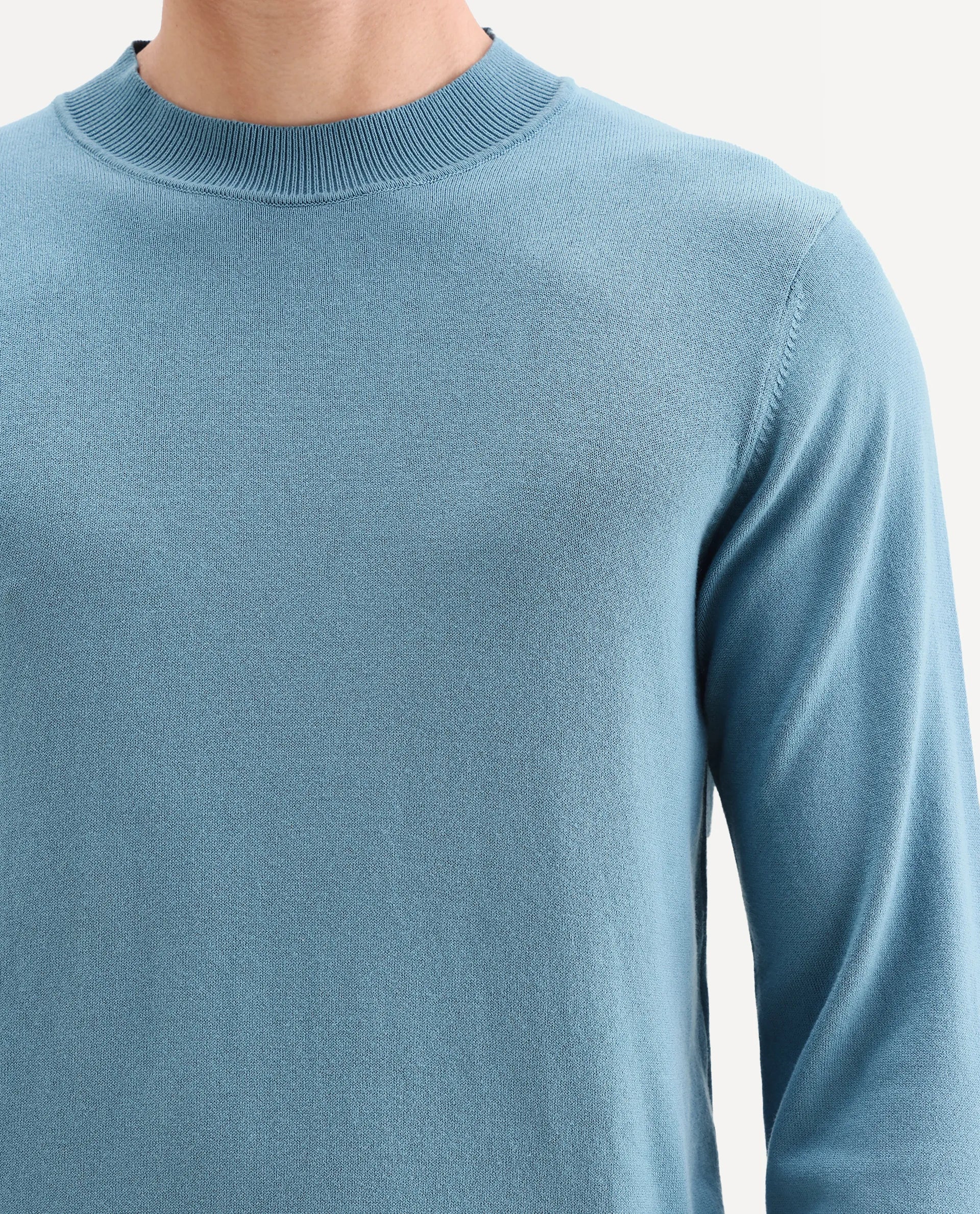 Rare Rabbit Men's Alfo 1 Light Blue Viscose Plain Slim Fit Full Sleeve High Neck Sweater - Image 3