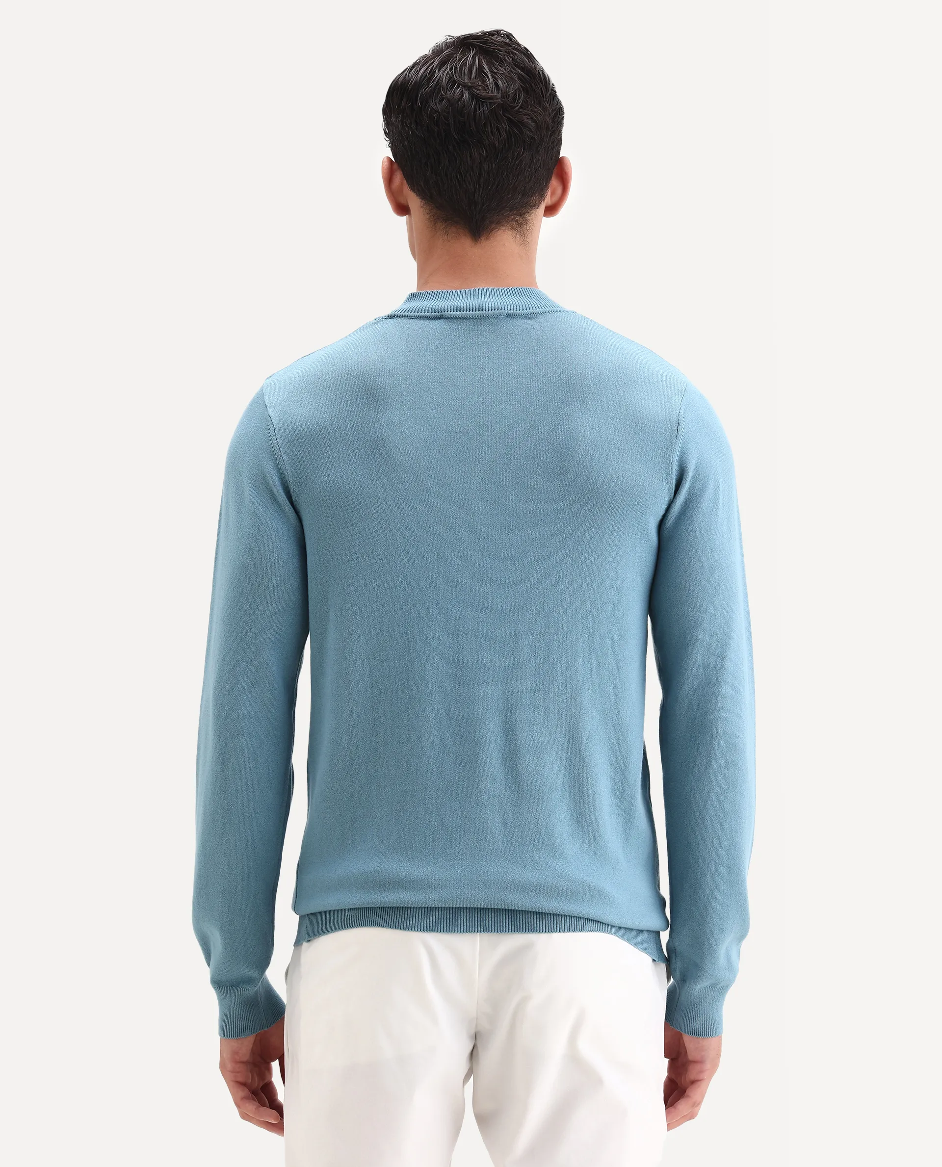 Rare Rabbit Men's Alfo 1 Light Blue Viscose Plain Slim Fit Full Sleeve High Neck Sweater - Image 7