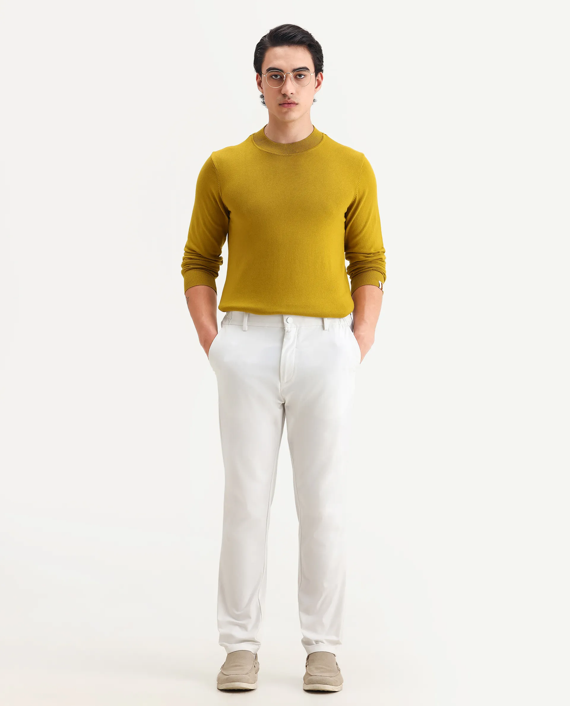 Rare Rabbit Men's Alfo 1 Mustard Viscose Plain Slim Fit Full Sleeve High Neck Sweater - Image 2