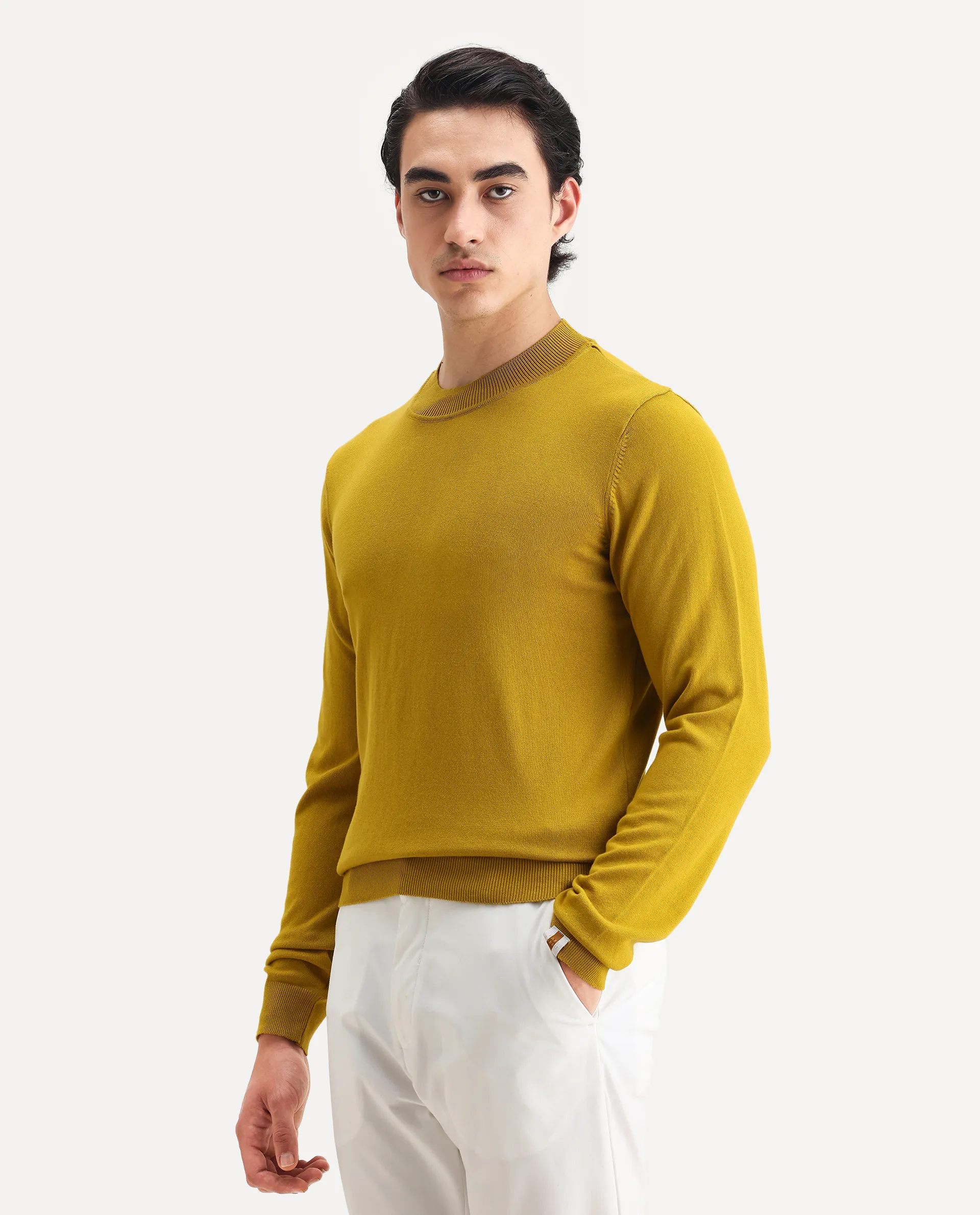Rare Rabbit Men's Alfo 1 Mustard Viscose Plain Slim Fit Full Sleeve High Neck Sweater - Image 5