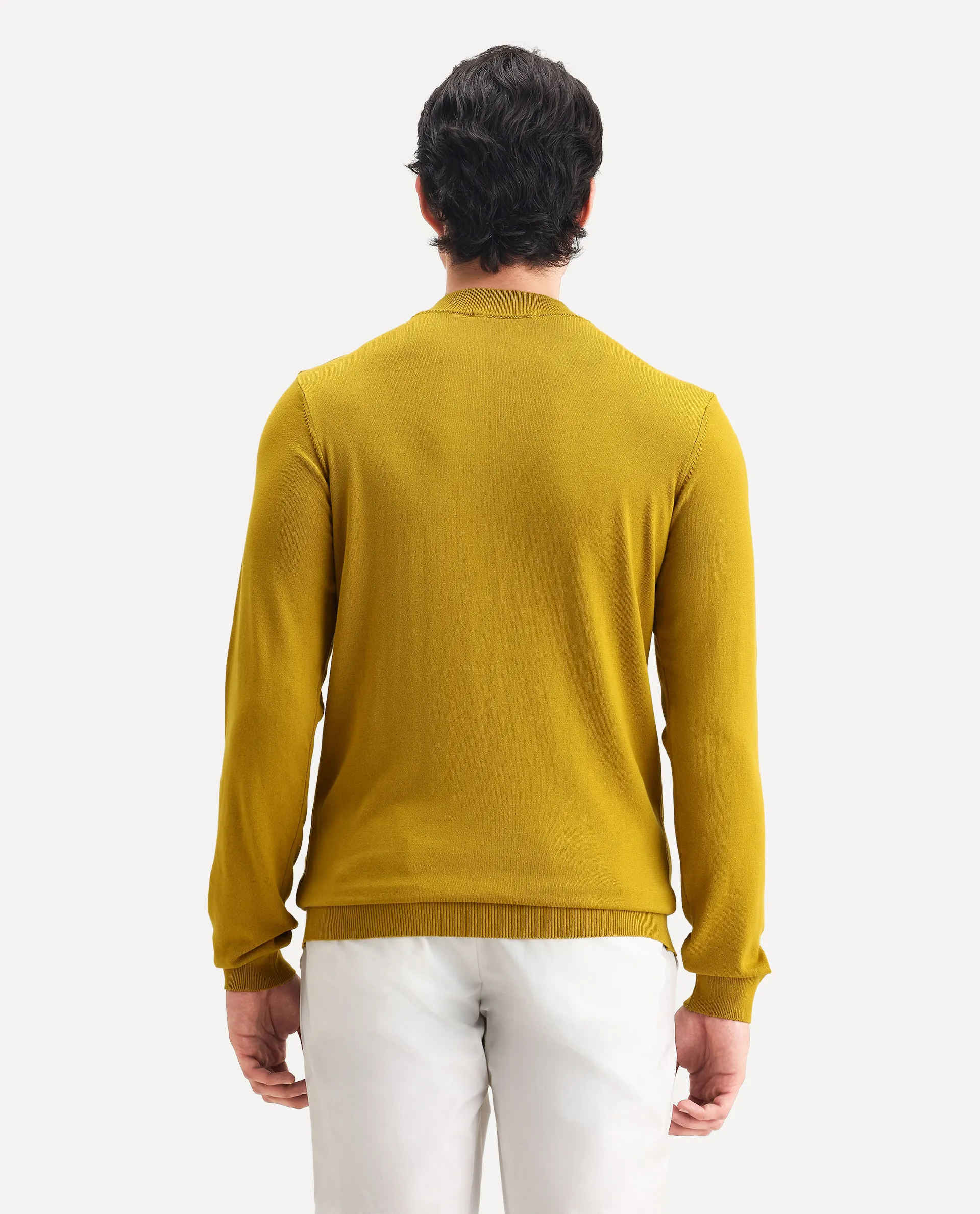 Rare Rabbit Men's Alfo 1 Mustard Viscose Plain Slim Fit Full Sleeve High Neck Sweater - Image 7