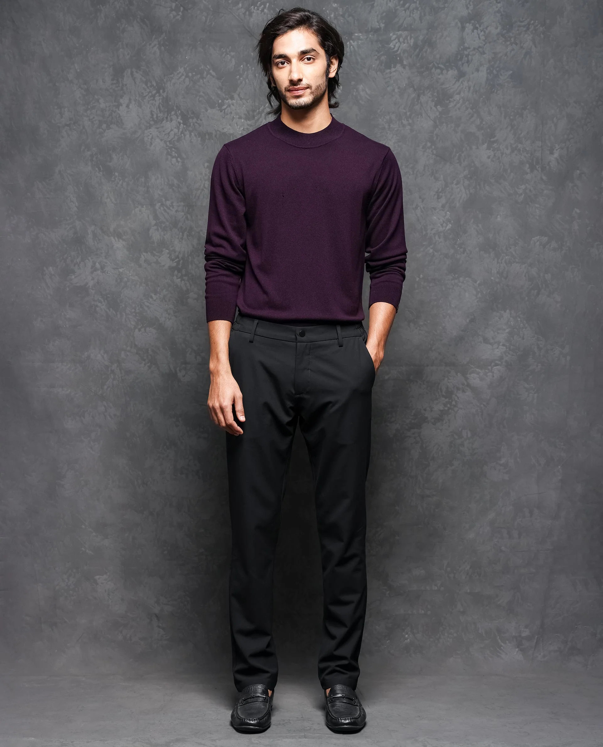Rare Rabbit Men's Alfo 1 Purple Viscose Plain Slim Fit Full Sleeve High Neck Sweater - Image 3