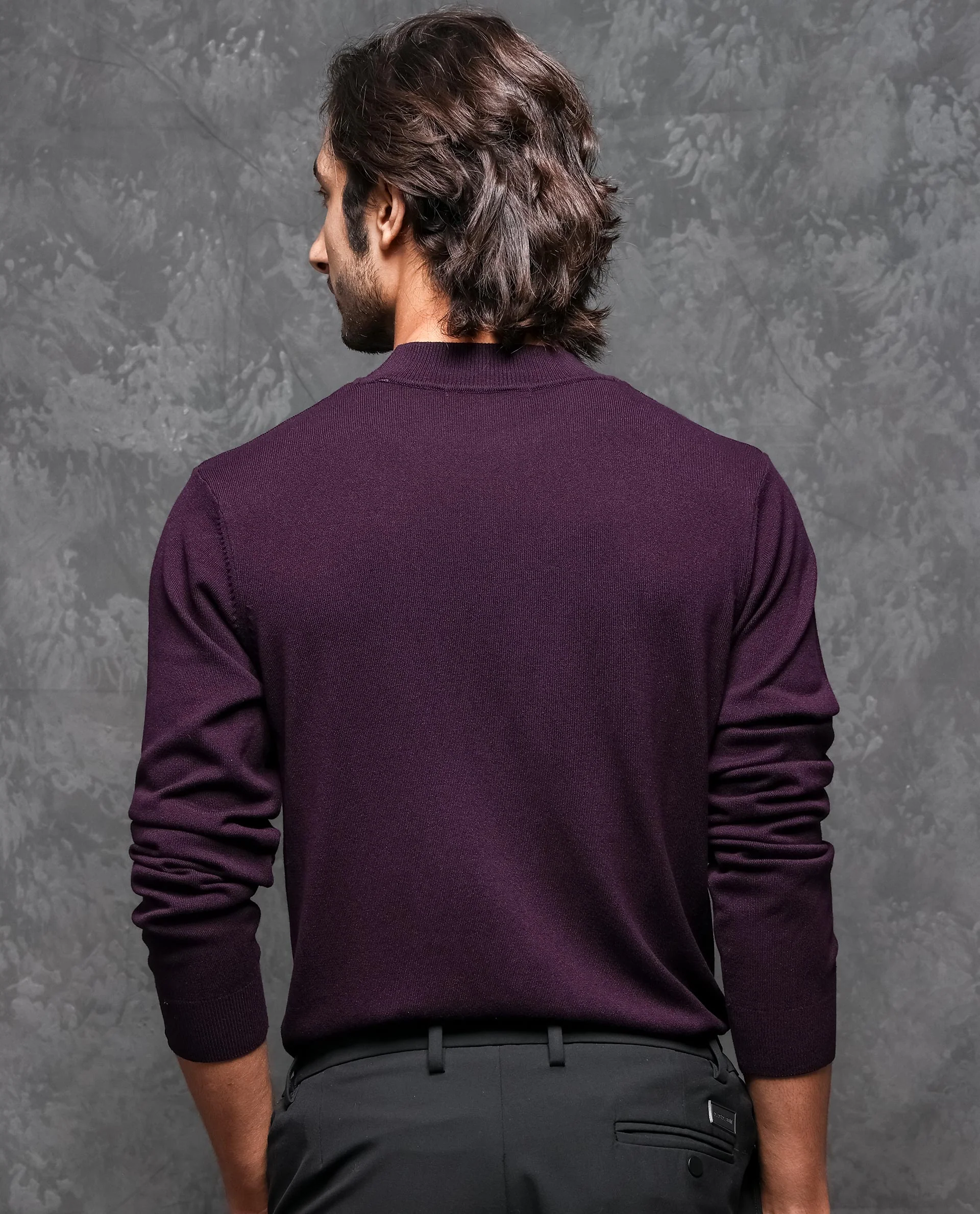 Rare Rabbit Men's Alfo 1 Purple Viscose Plain Slim Fit Full Sleeve High Neck Sweater - Image 7