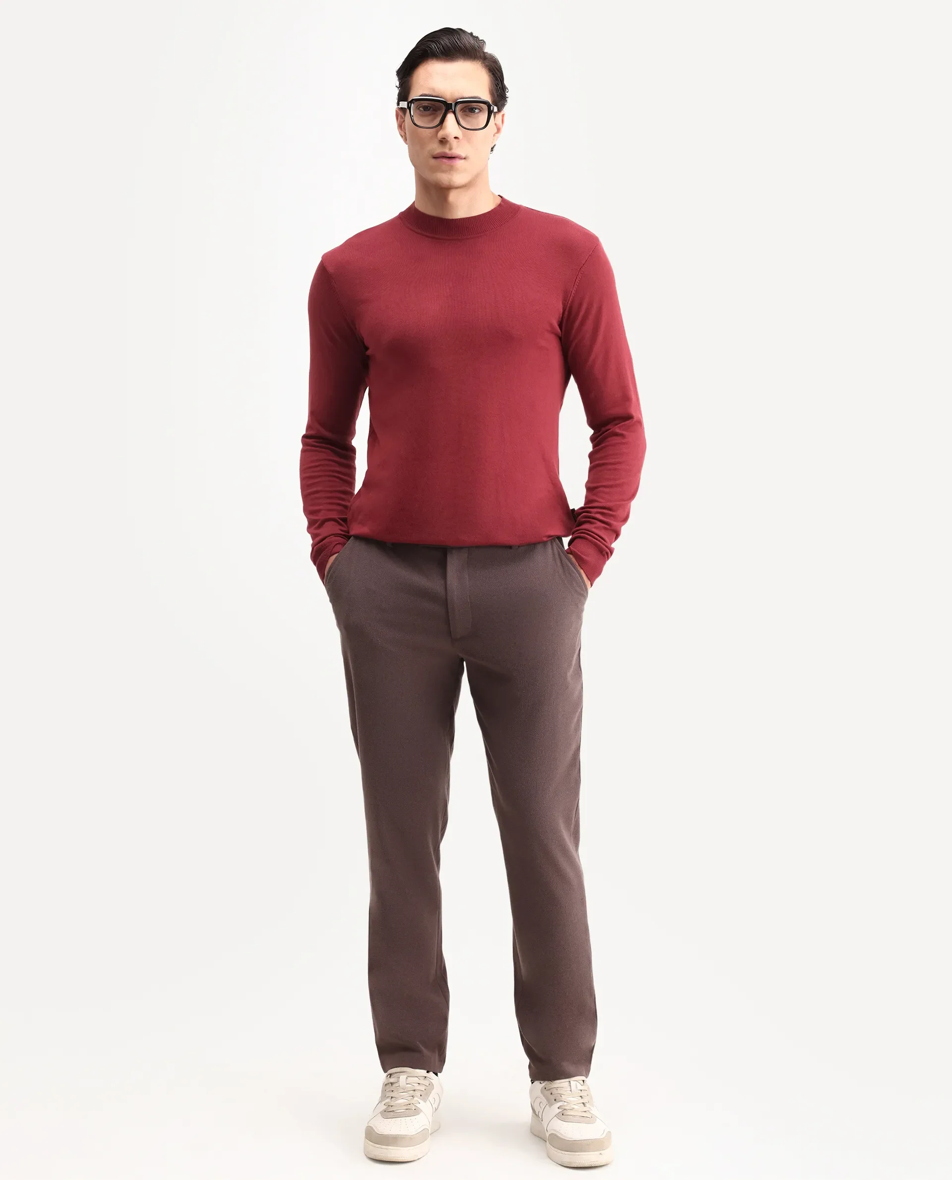 Rare Rabbit Men's Alfot Red Viscose Plain Regular Fit Full Sleeve High Neck Sweater - Image 2