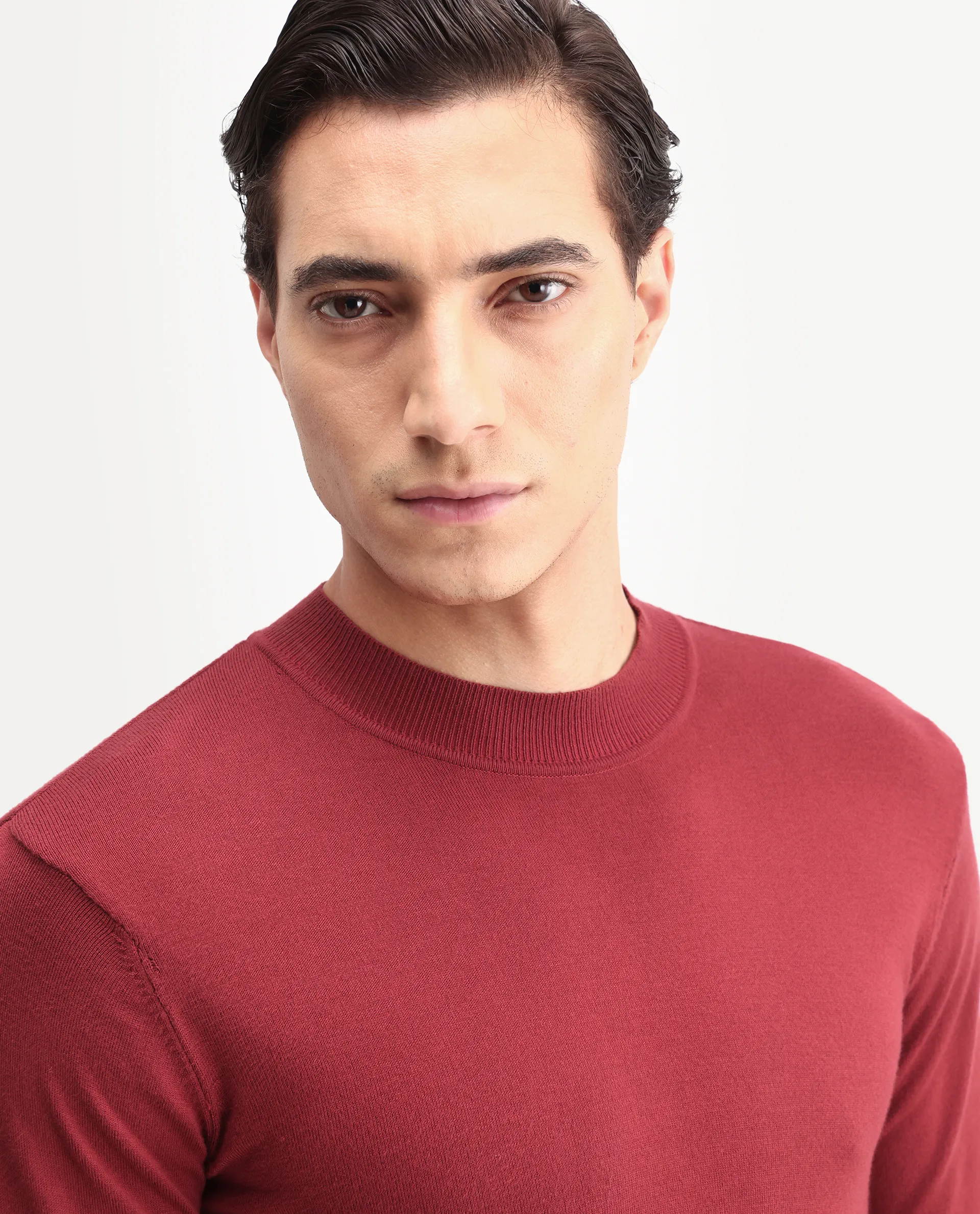Rare Rabbit Men's Alfot Red Viscose Plain Regular Fit Full Sleeve High Neck Sweater - Image 4