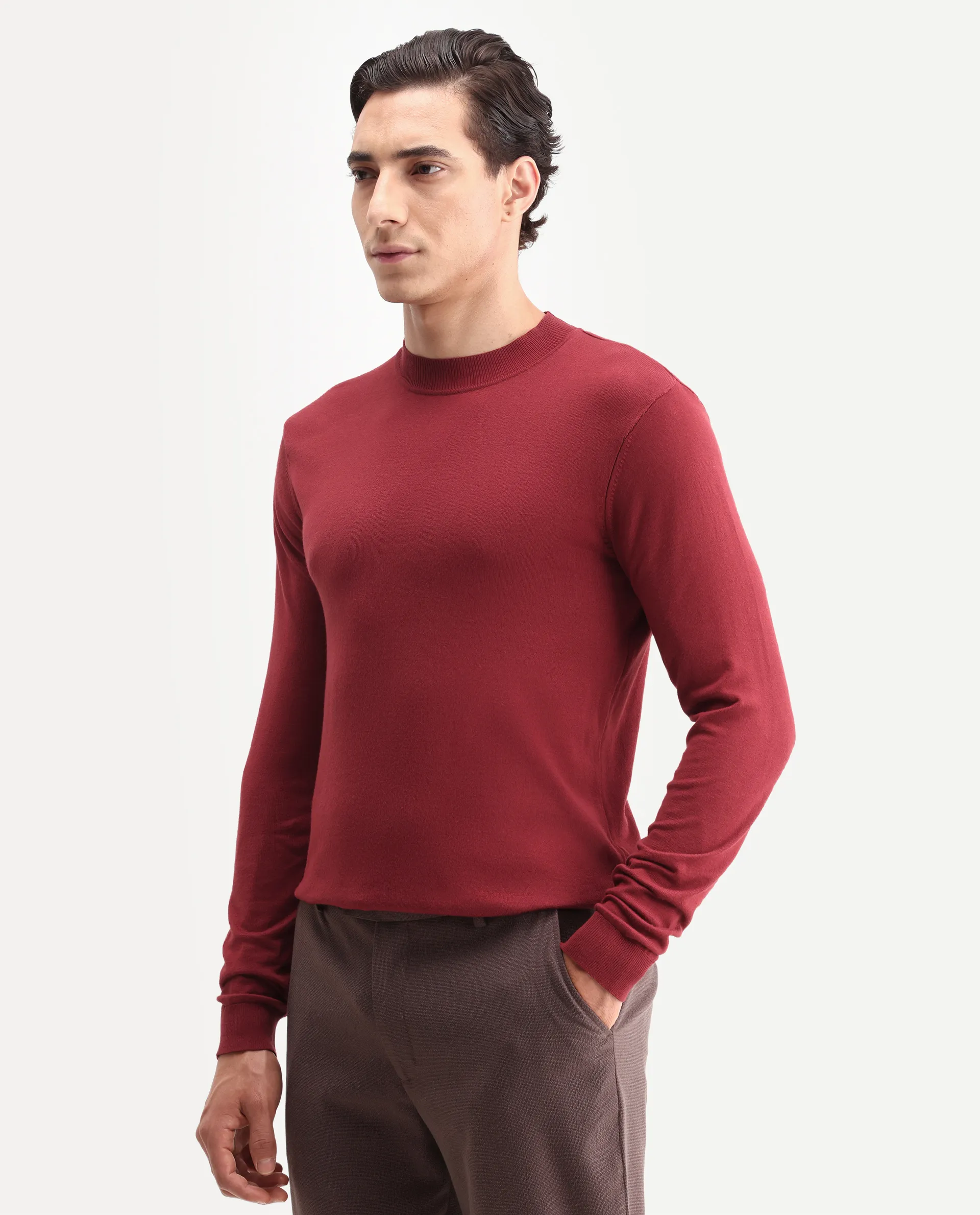 Rare Rabbit Men's Alfot Red Viscose Plain Regular Fit Full Sleeve High Neck Sweater - Image 5