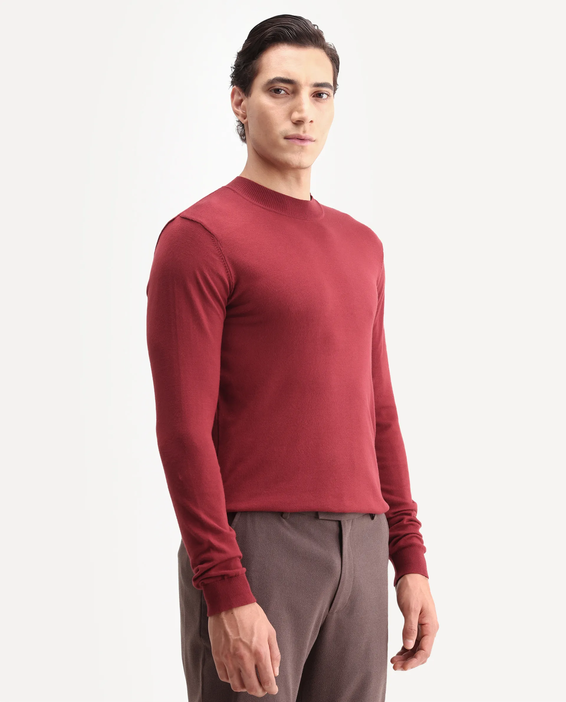 Rare Rabbit Men's Alfot Red Viscose Plain Regular Fit Full Sleeve High Neck Sweater - Image 6