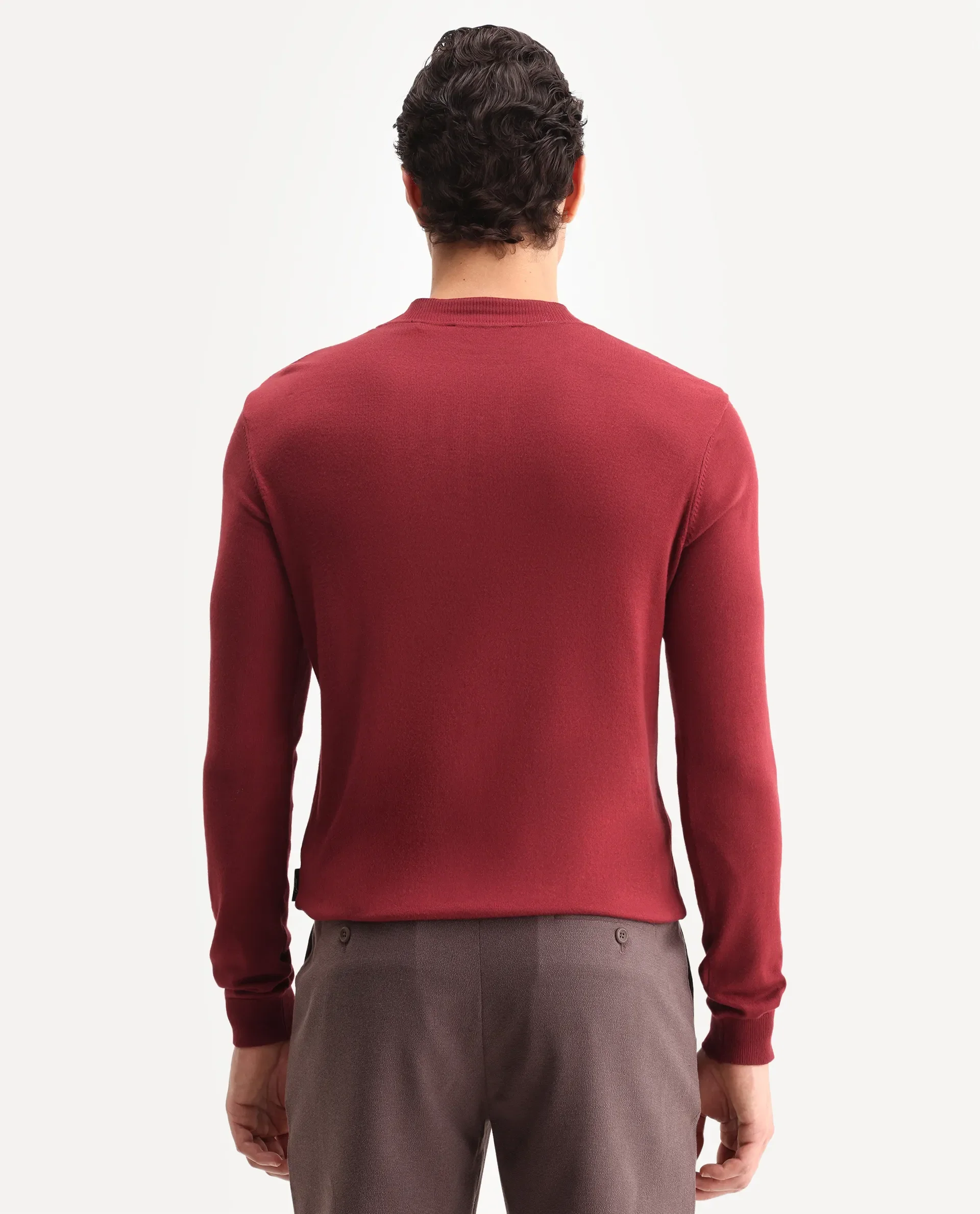 Rare Rabbit Men's Alfot Red Viscose Plain Regular Fit Full Sleeve High Neck Sweater - Image 7