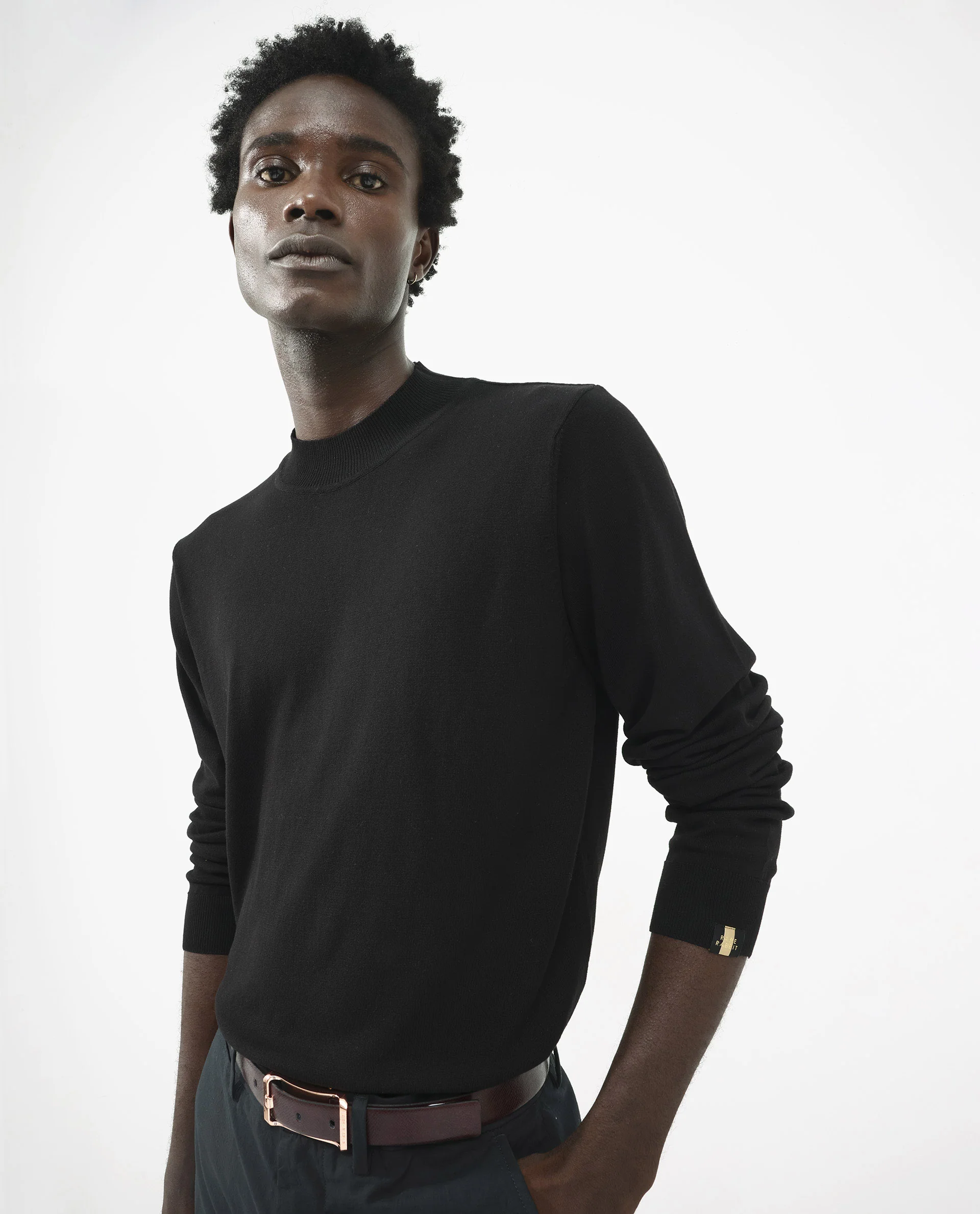 Rare Rabbit Men's Alfot Black Viscose Plain Regular Fit Full Sleeve High Neck Sweater
