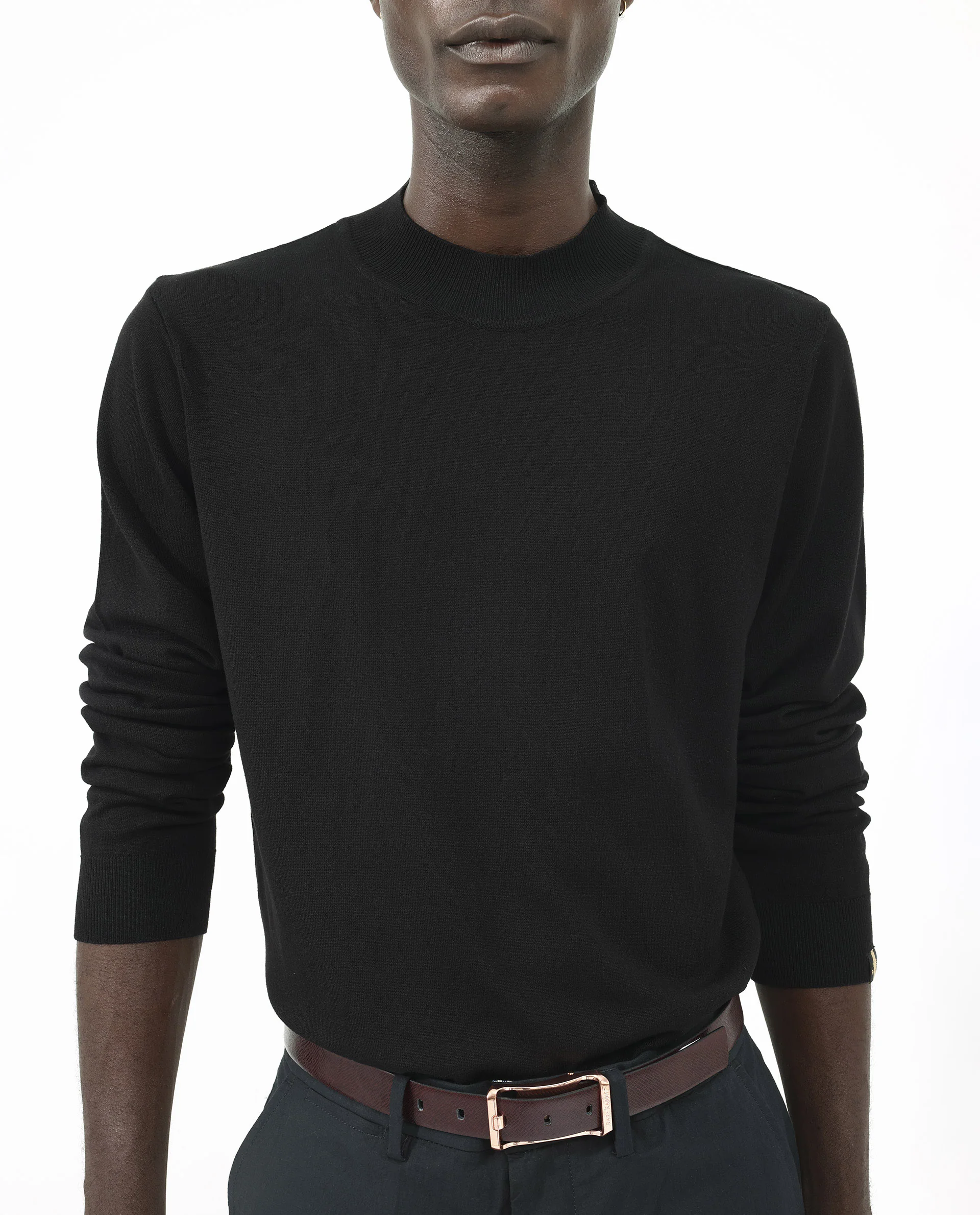 Rare Rabbit Men's Alfot Black Viscose Plain Regular Fit Full Sleeve High Neck Sweater - Image 3