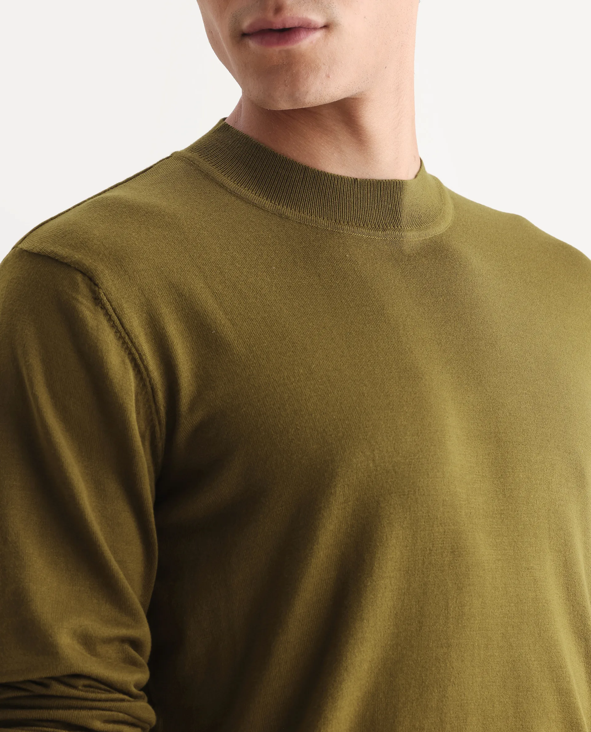 Rare Rabbit Men's Alfot Olive Viscose Plain Regular Fit Full Sleeve High Neck Sweater - Image 4