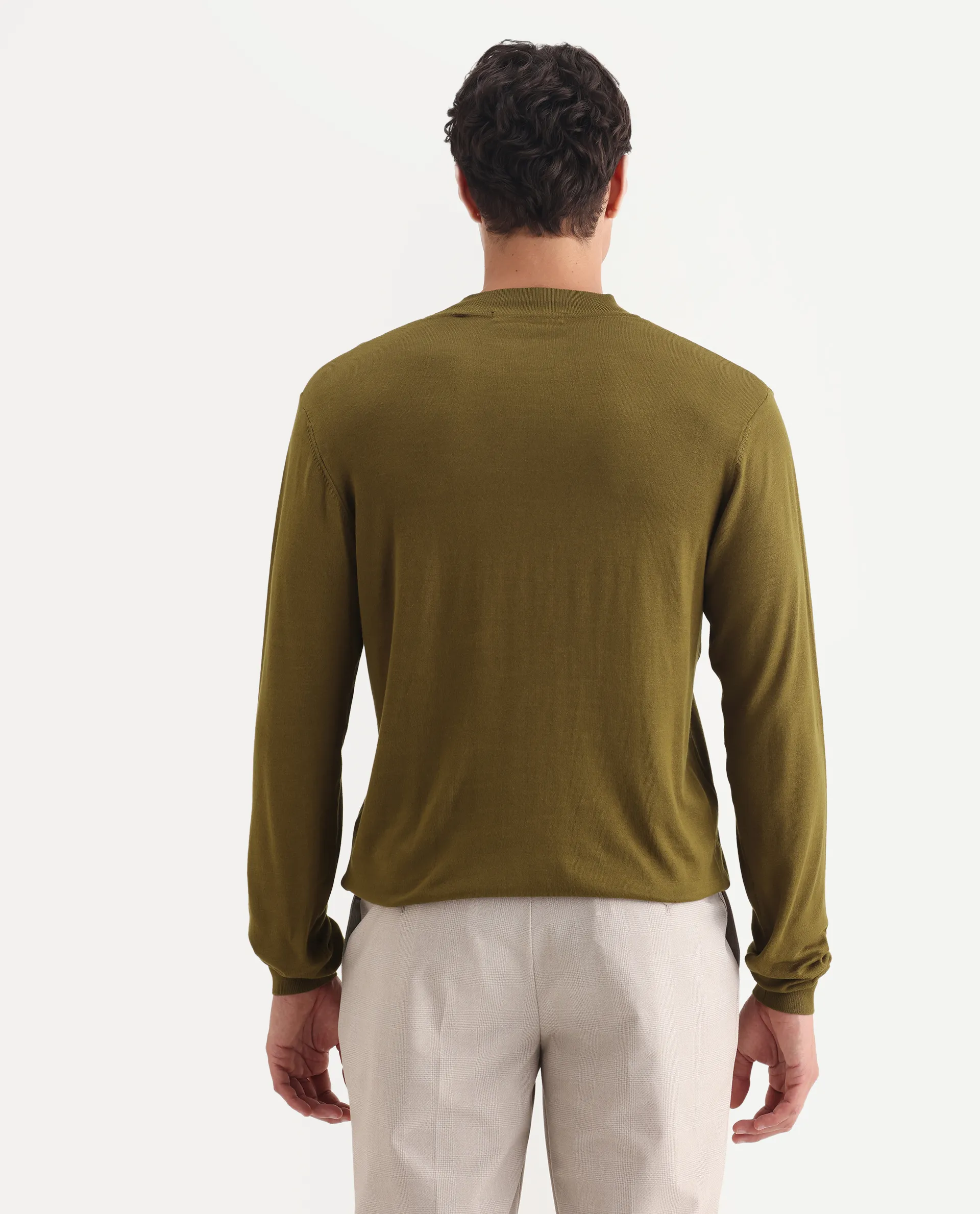Rare Rabbit Men's Alfot Olive Viscose Plain Regular Fit Full Sleeve High Neck Sweater - Image 7