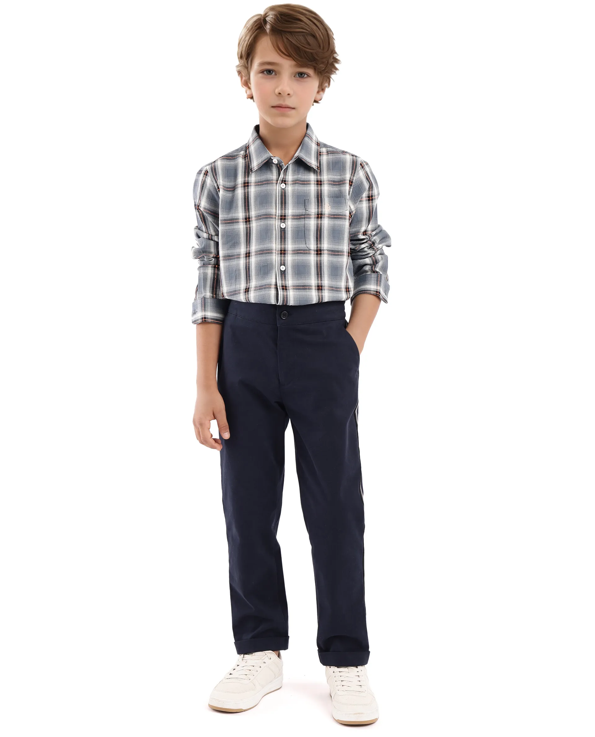 Rare Ones Kids Alfro Grey Cotton Full Sleeves Regular Collar Checked Shirt - Image 3