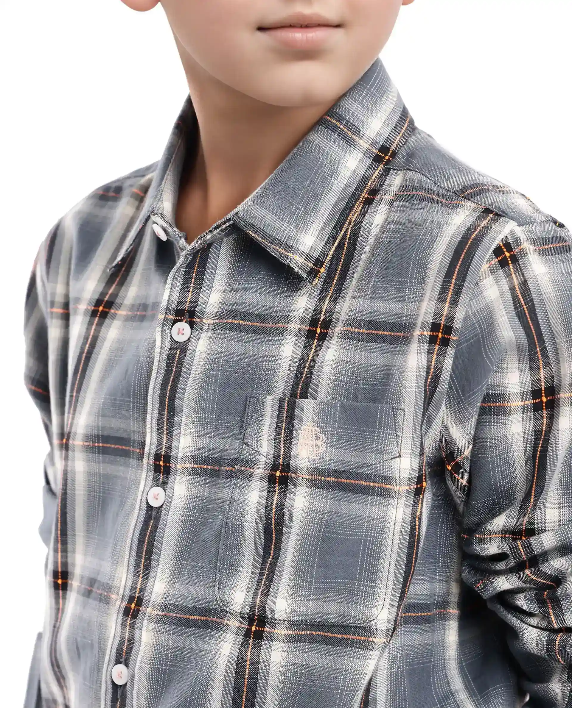 Rare Ones Kids Alfro Grey Cotton Full Sleeves Regular Collar Checked Shirt - Image 4