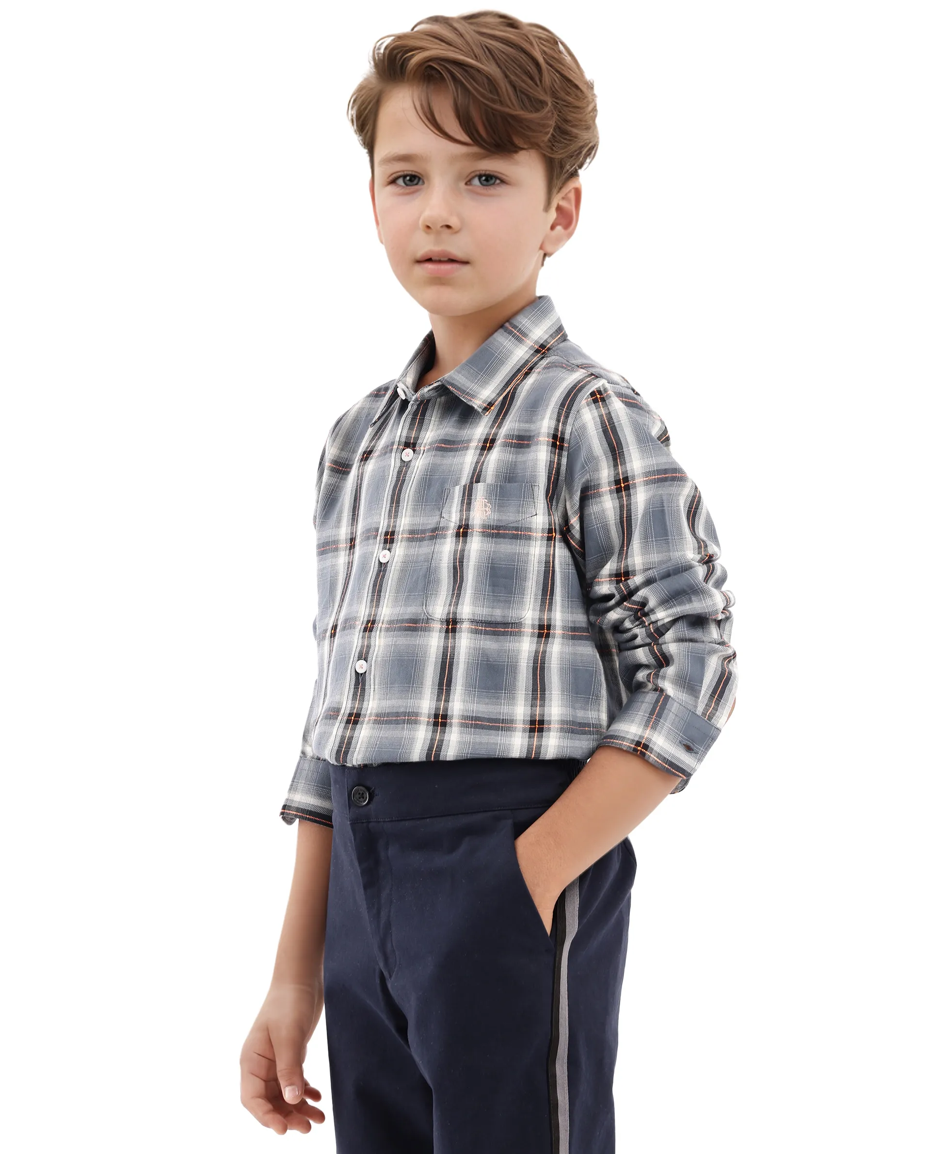 Rare Ones Kids Alfro Grey Cotton Full Sleeves Regular Collar Checked Shirt - Image 5