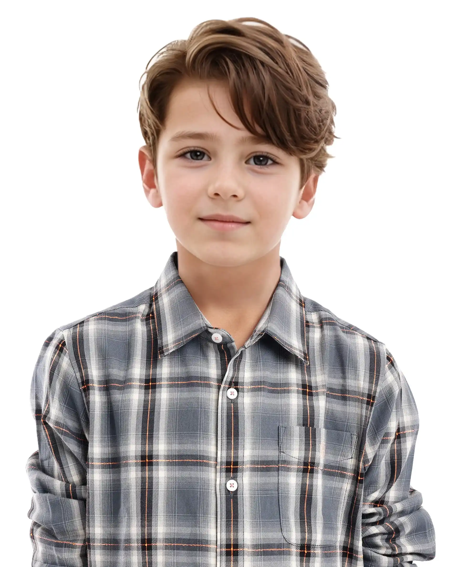 Rare Ones Kids Alfro Grey Cotton Full Sleeves Regular Collar Checked Shirt - Image 7