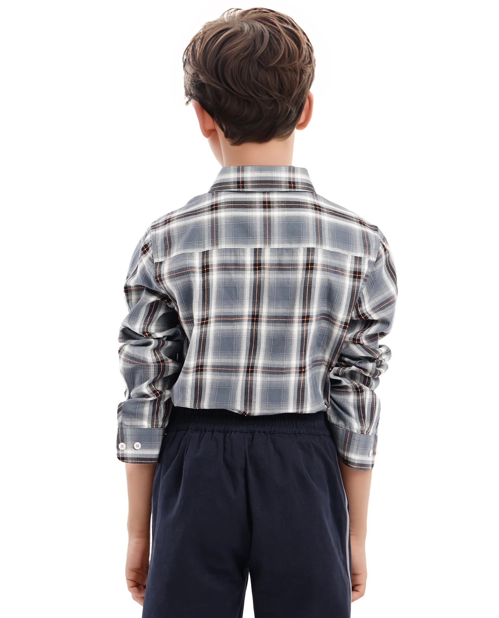 Rare Ones Kids Alfro Grey Cotton Full Sleeves Regular Collar Checked Shirt - Image 8