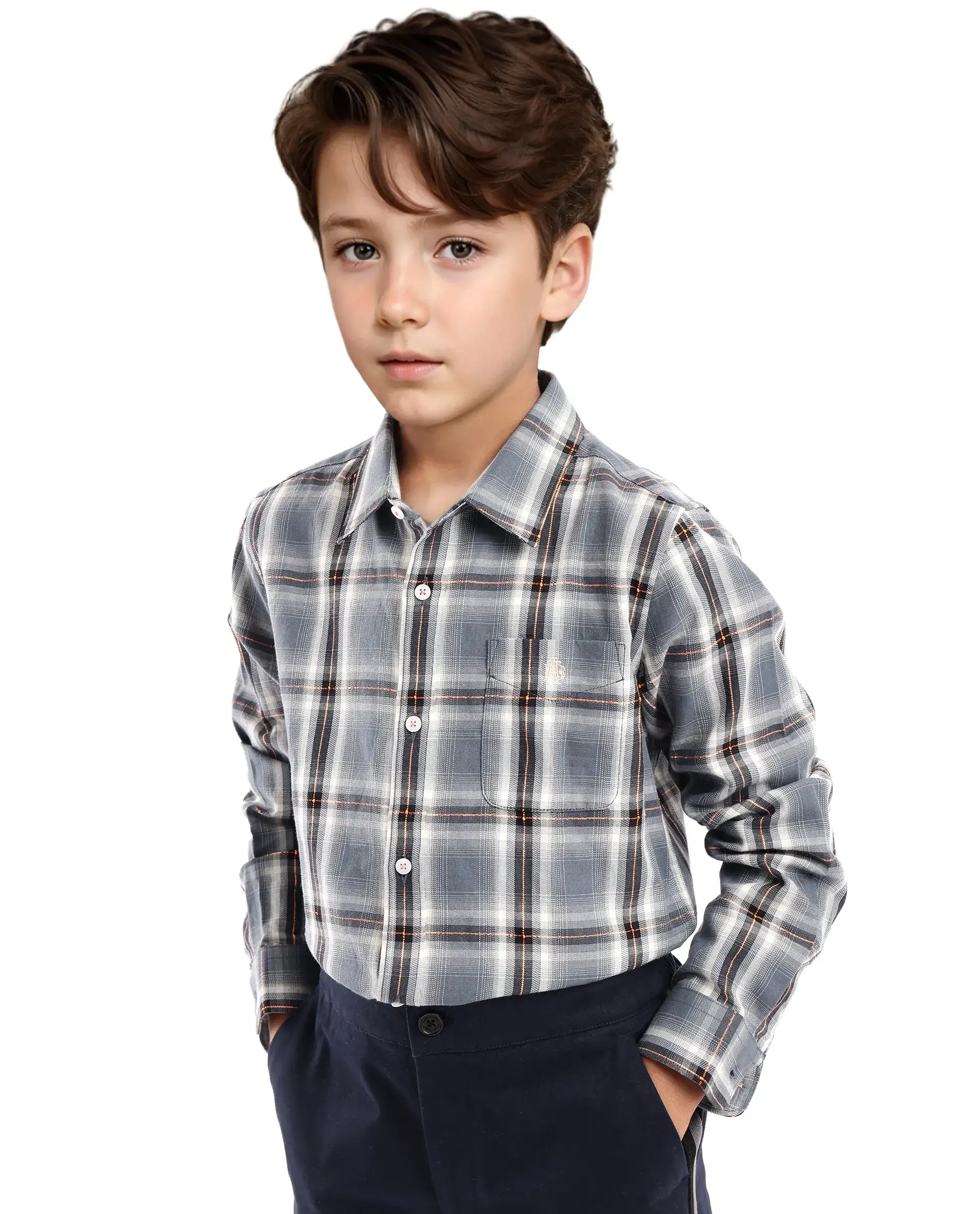 Rare Ones Kids Alfro Grey Cotton Full Sleeves Regular Collar Checked Shirt - Image 9